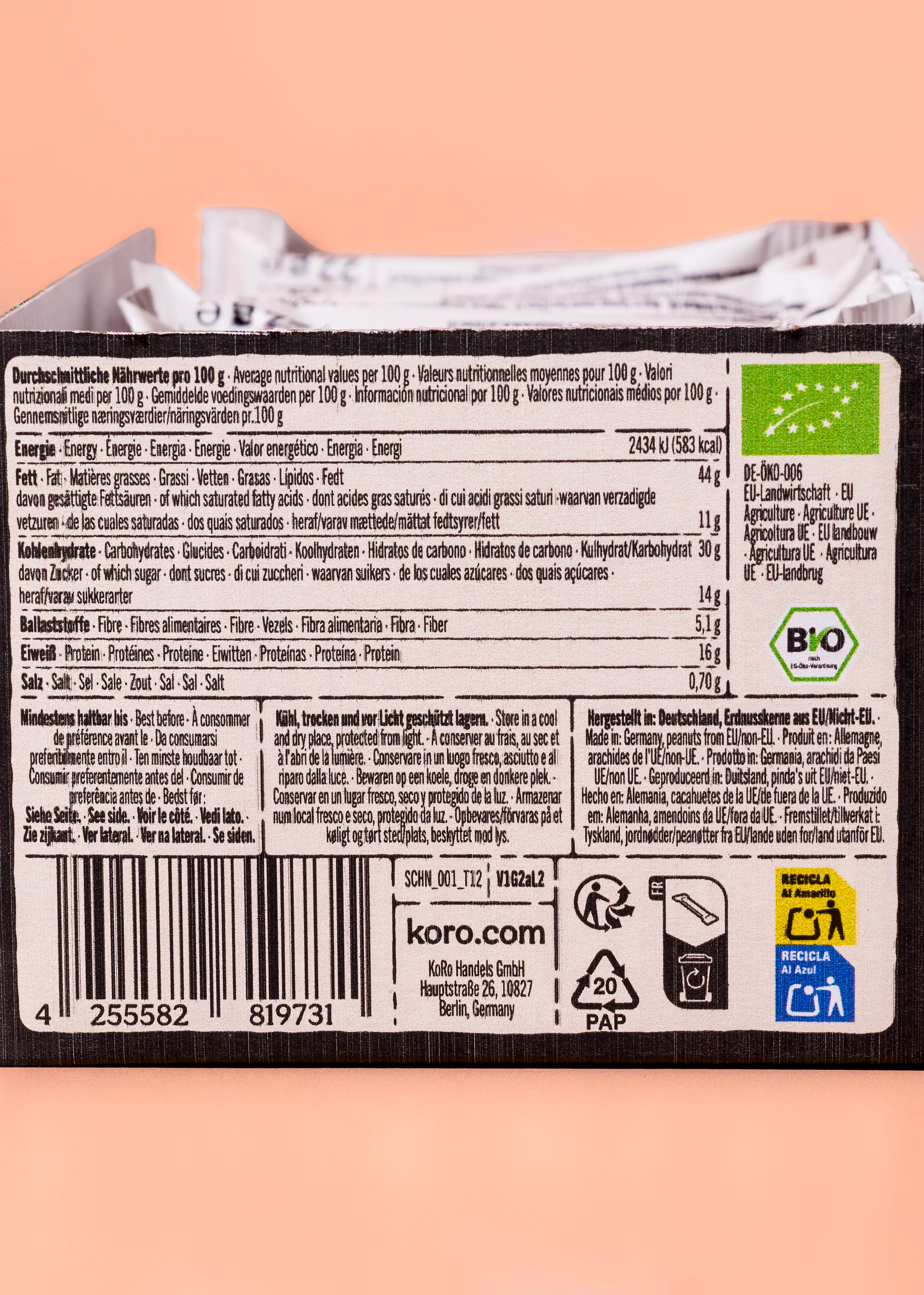 Bio Erdnussschnitte mit Meersalz | 12 x 22 g