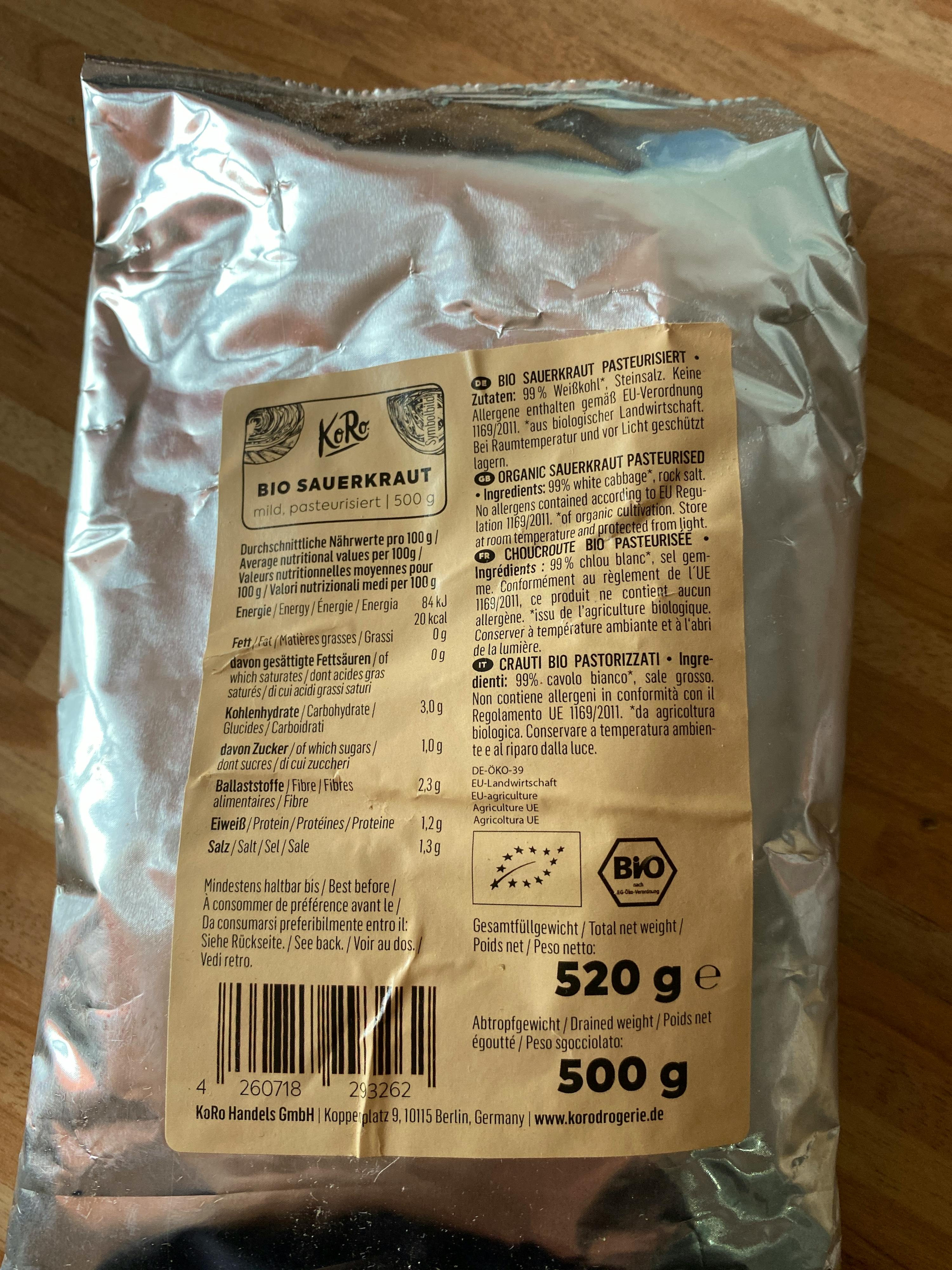 the back of a bag of bio sauerkraut paste