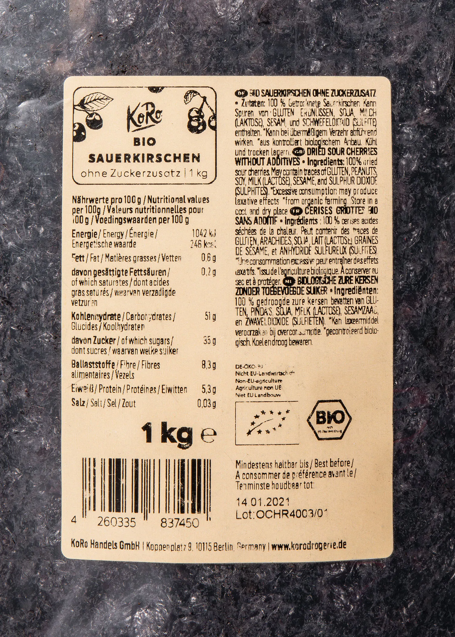 l' arrière de l' étiquette d' un produit bio