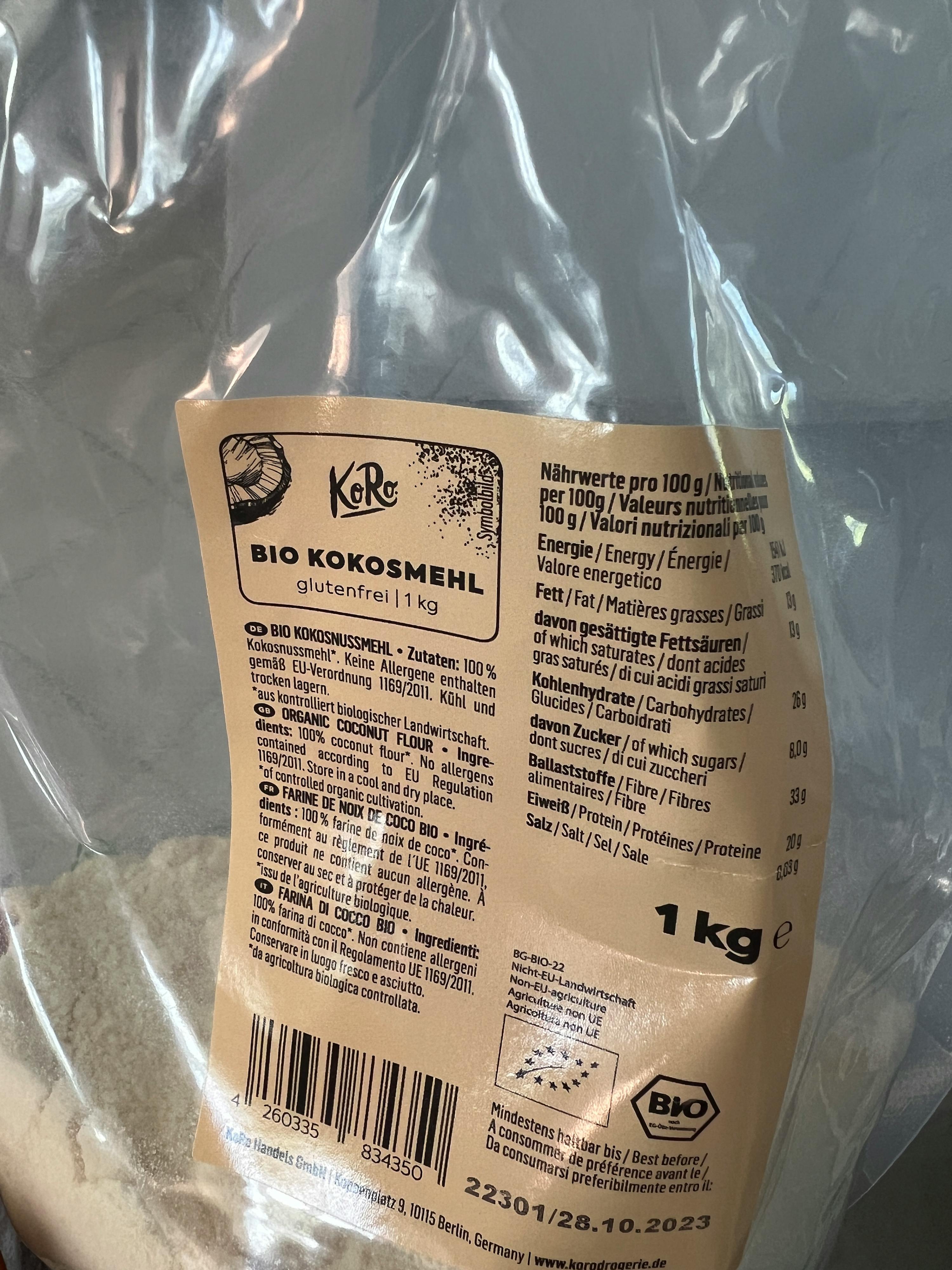 Kamelur 1kg farine de coco BIO déshuilée - farine de coco faible