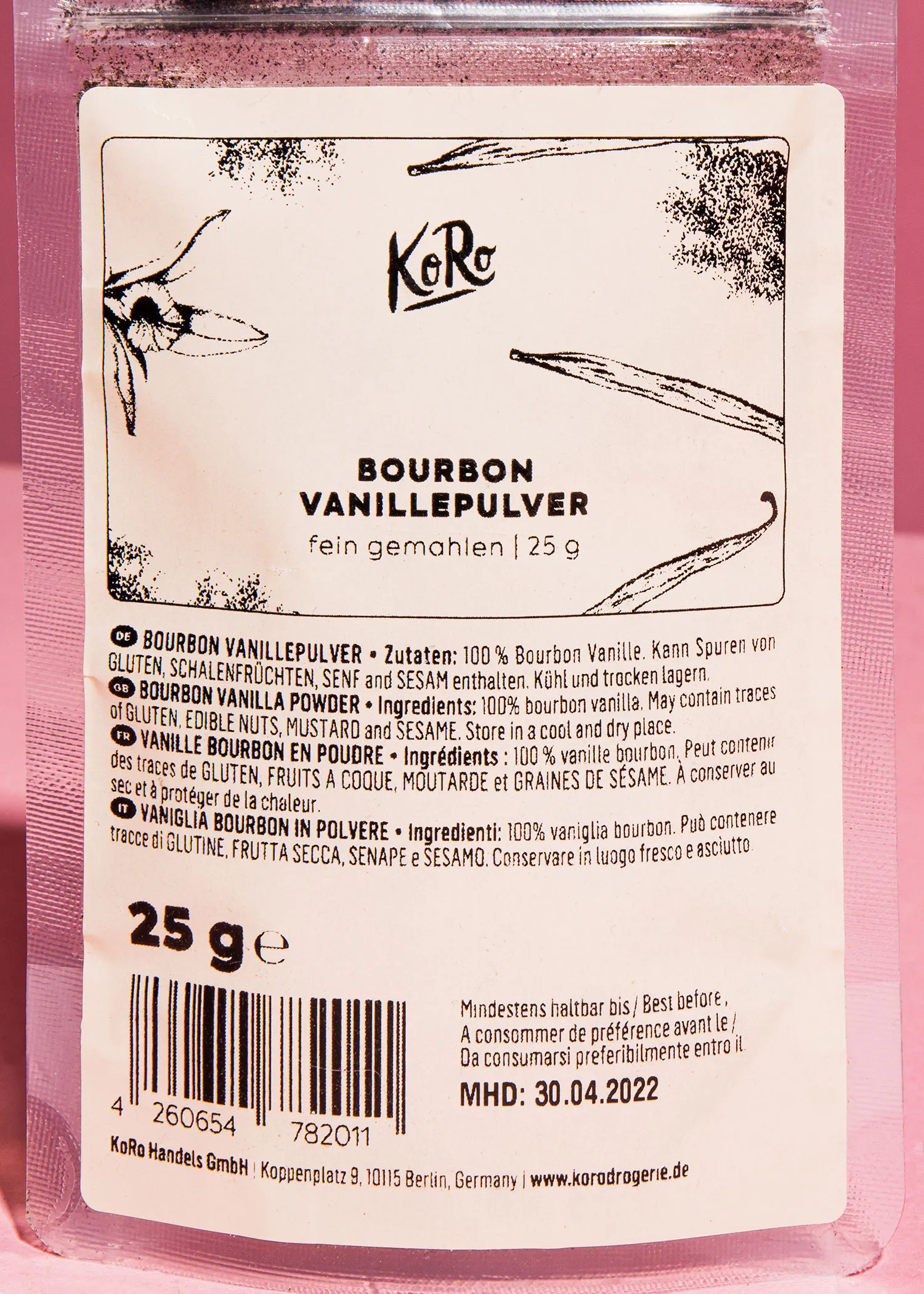 the back of a package of bourbon vanilla powder