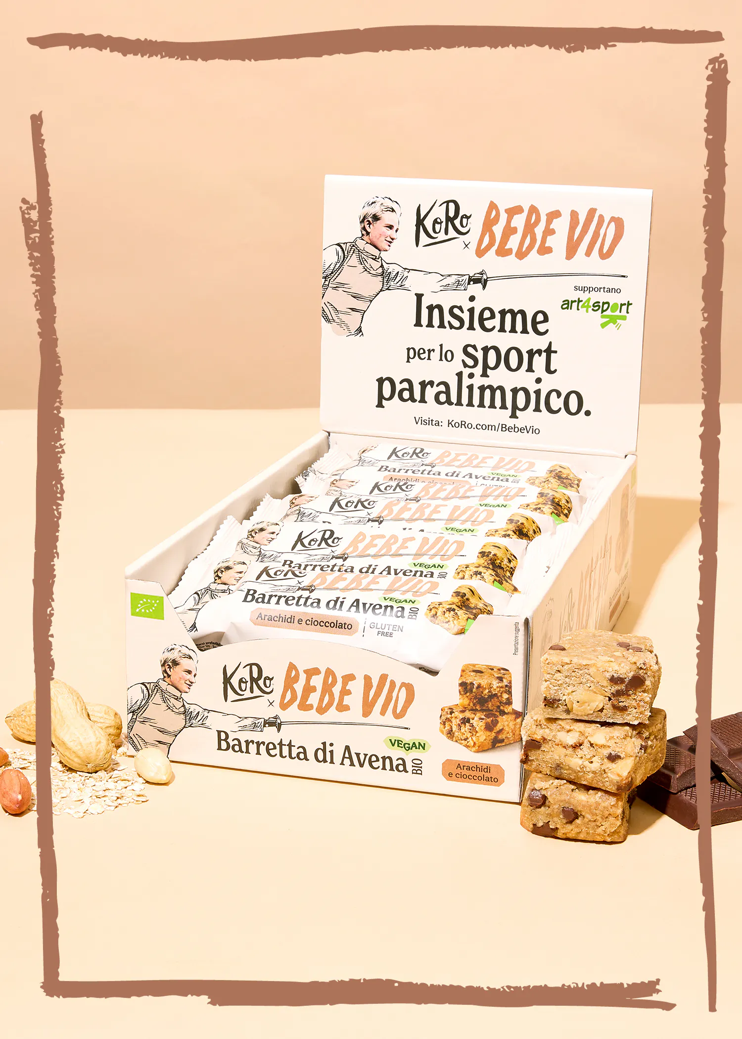 una scatola di barrette di avena è appoggiata su un tavolo