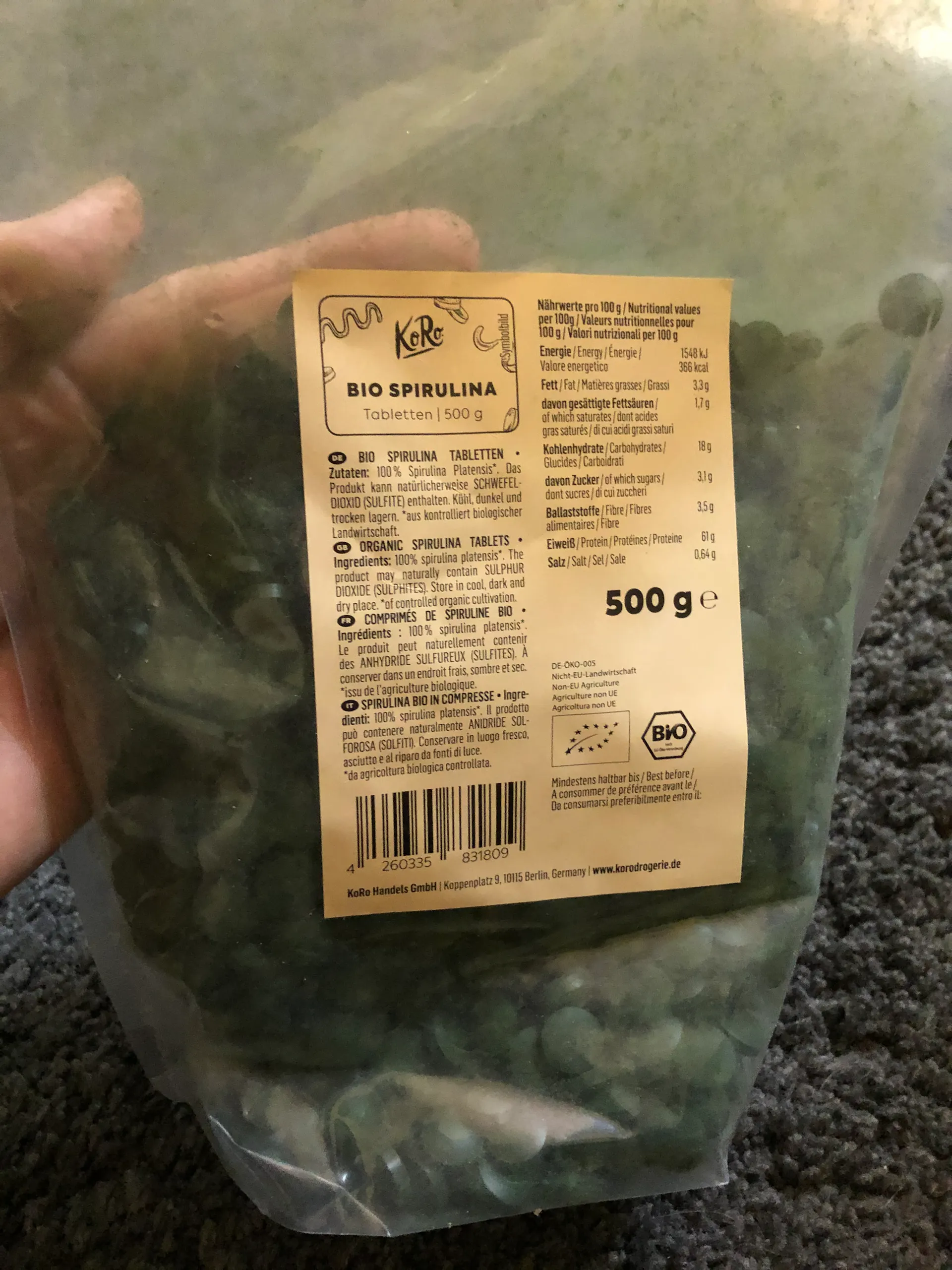 Bio Chlorella Tabletten 500 g | CHLOR_001 | KoRo Germany