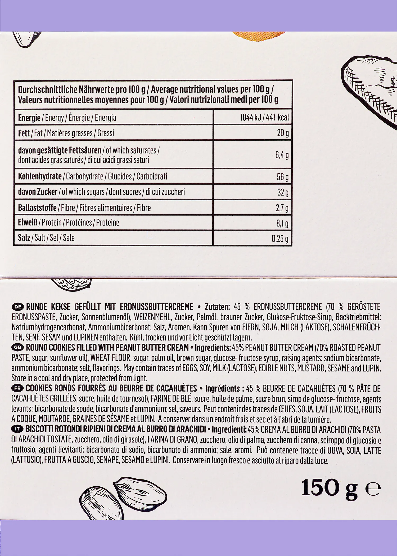 l' arrière d' une boîte de biscuits au beurre de cacahuètes