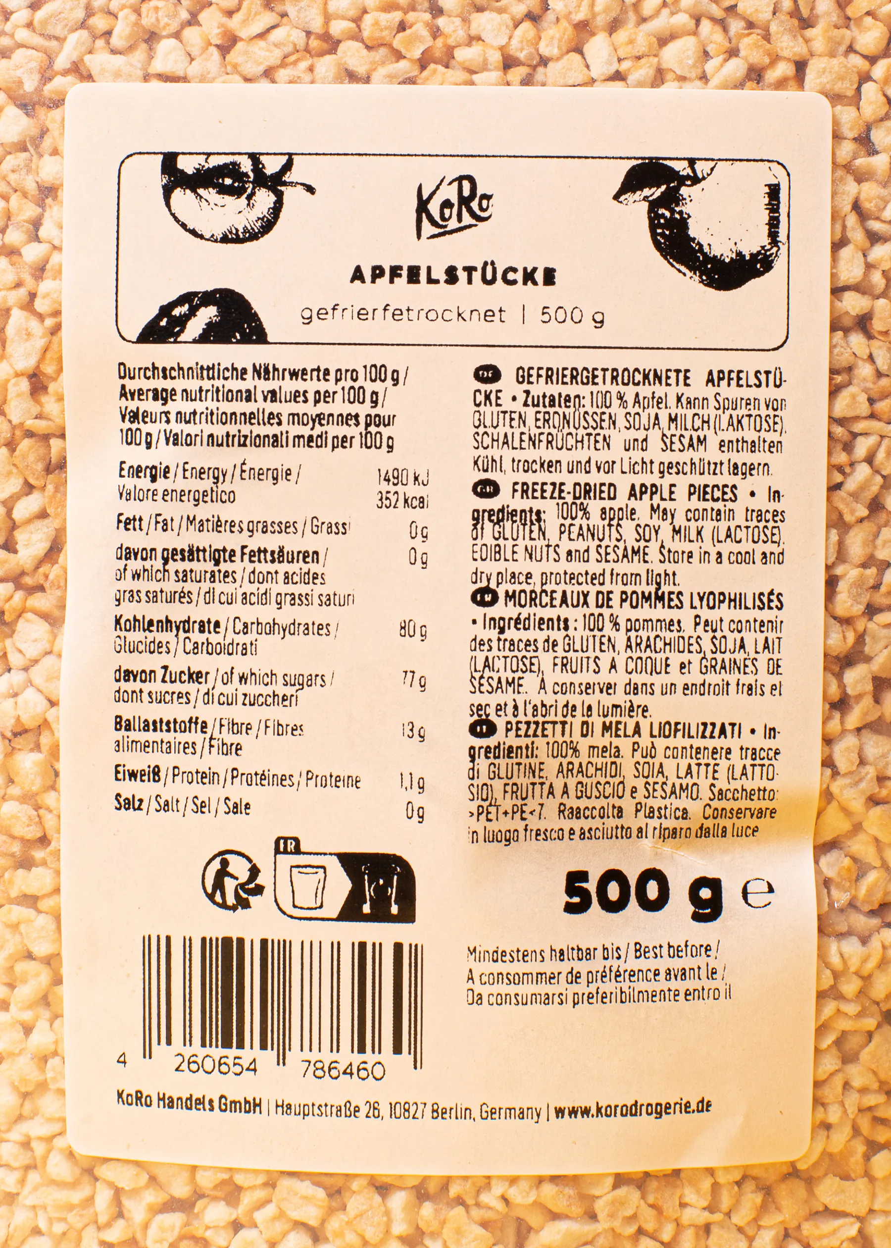 a label for a 500 g container of apple slices