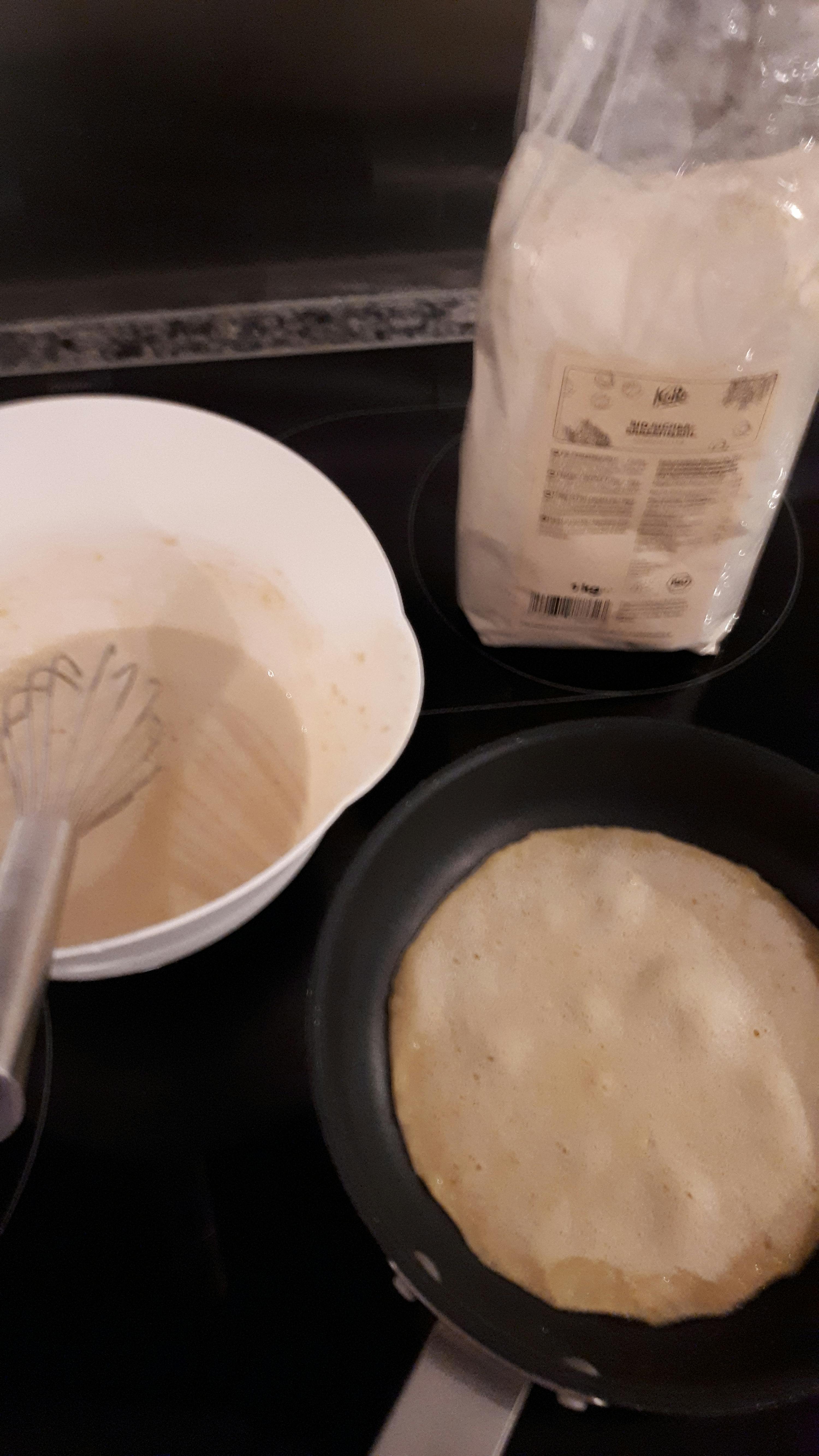 a bag of kalle is next to a pan