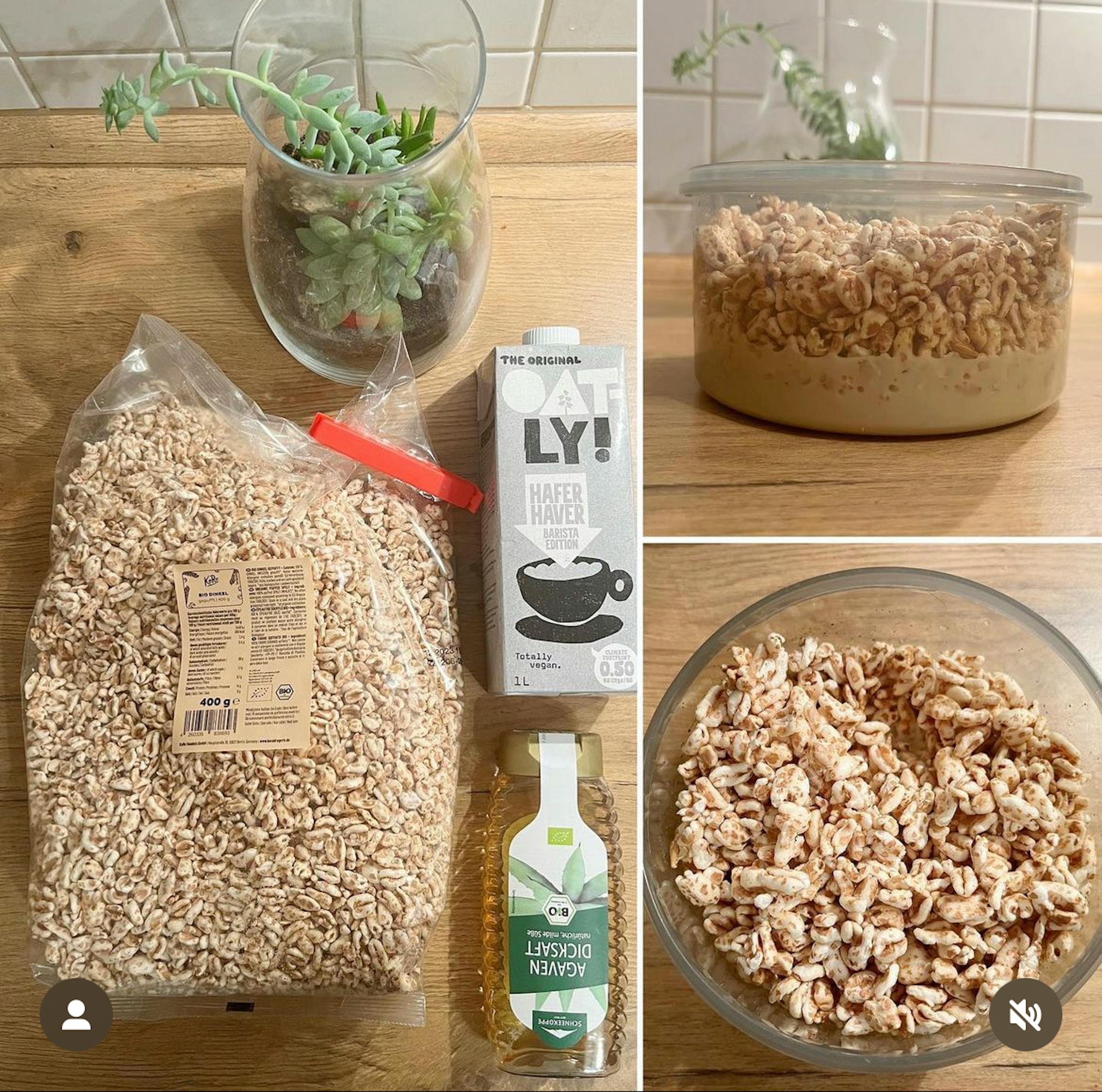 eine Collage aus verschiedenen Lebensmitteln mit einer Flasche Hafermilch