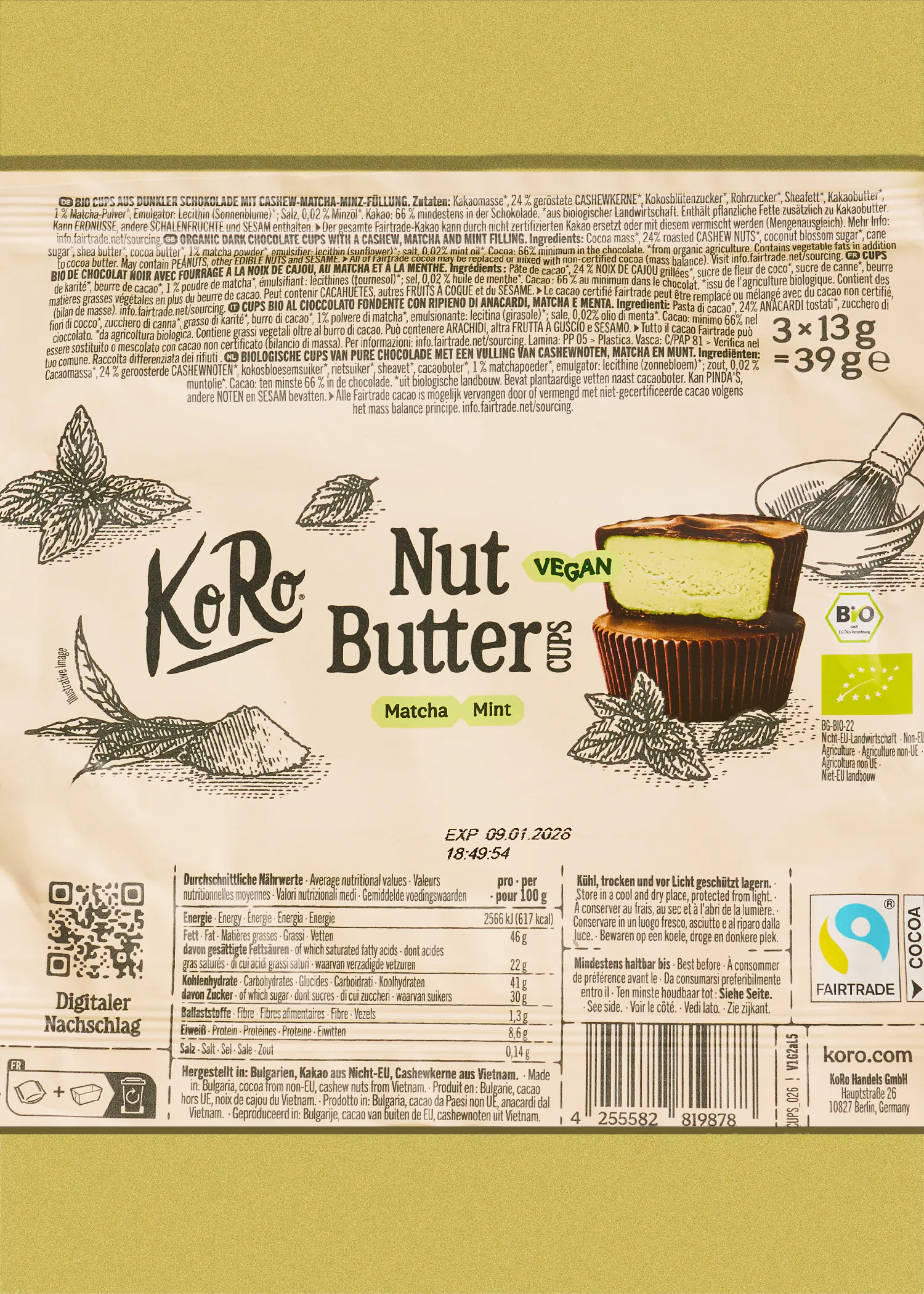 Bio Nut Butter Cups Matcha-Mint | 3 x 13 g