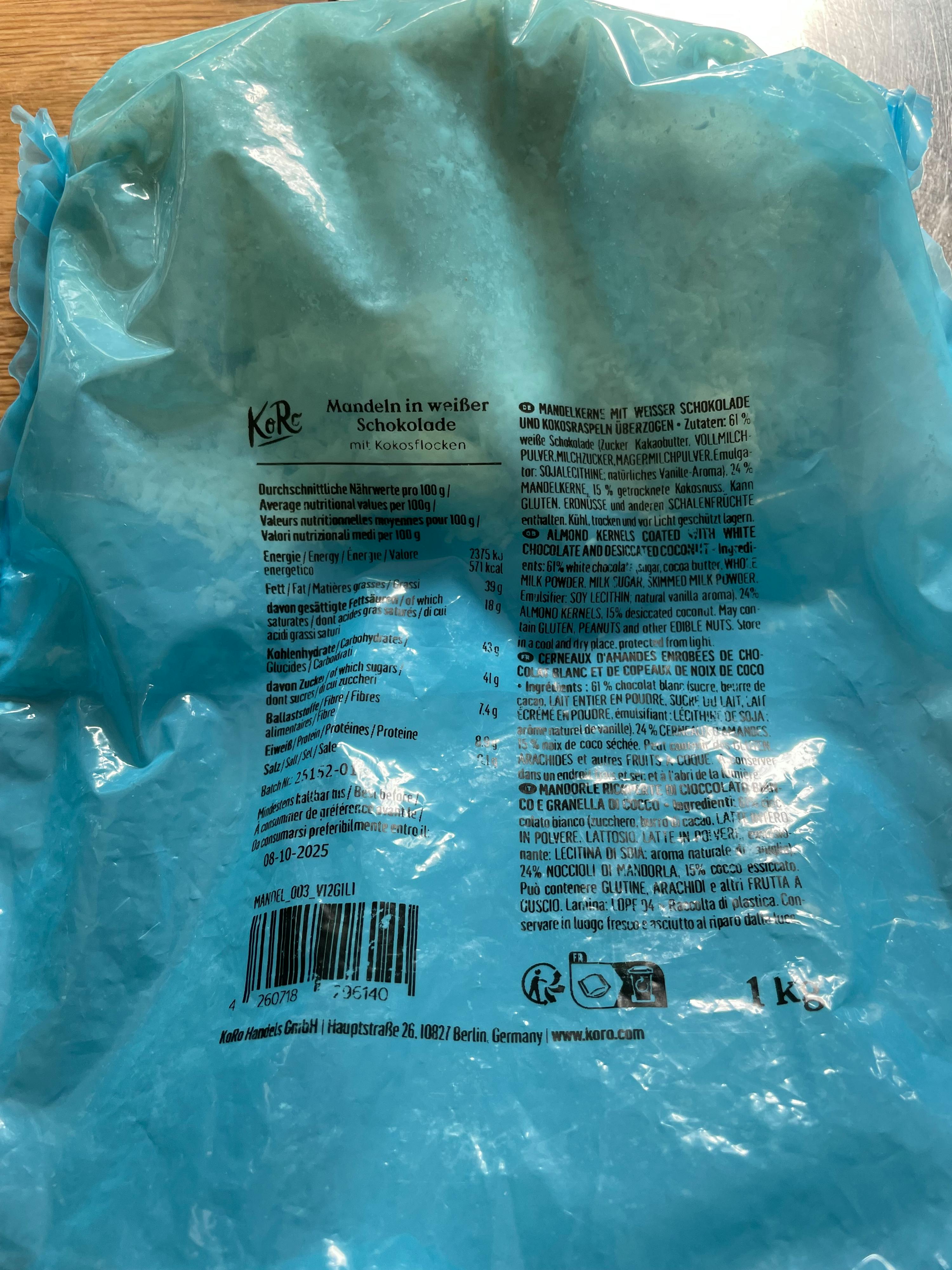 die Rückseite einer blauen Plastiktüte mit der Aufschrift krc