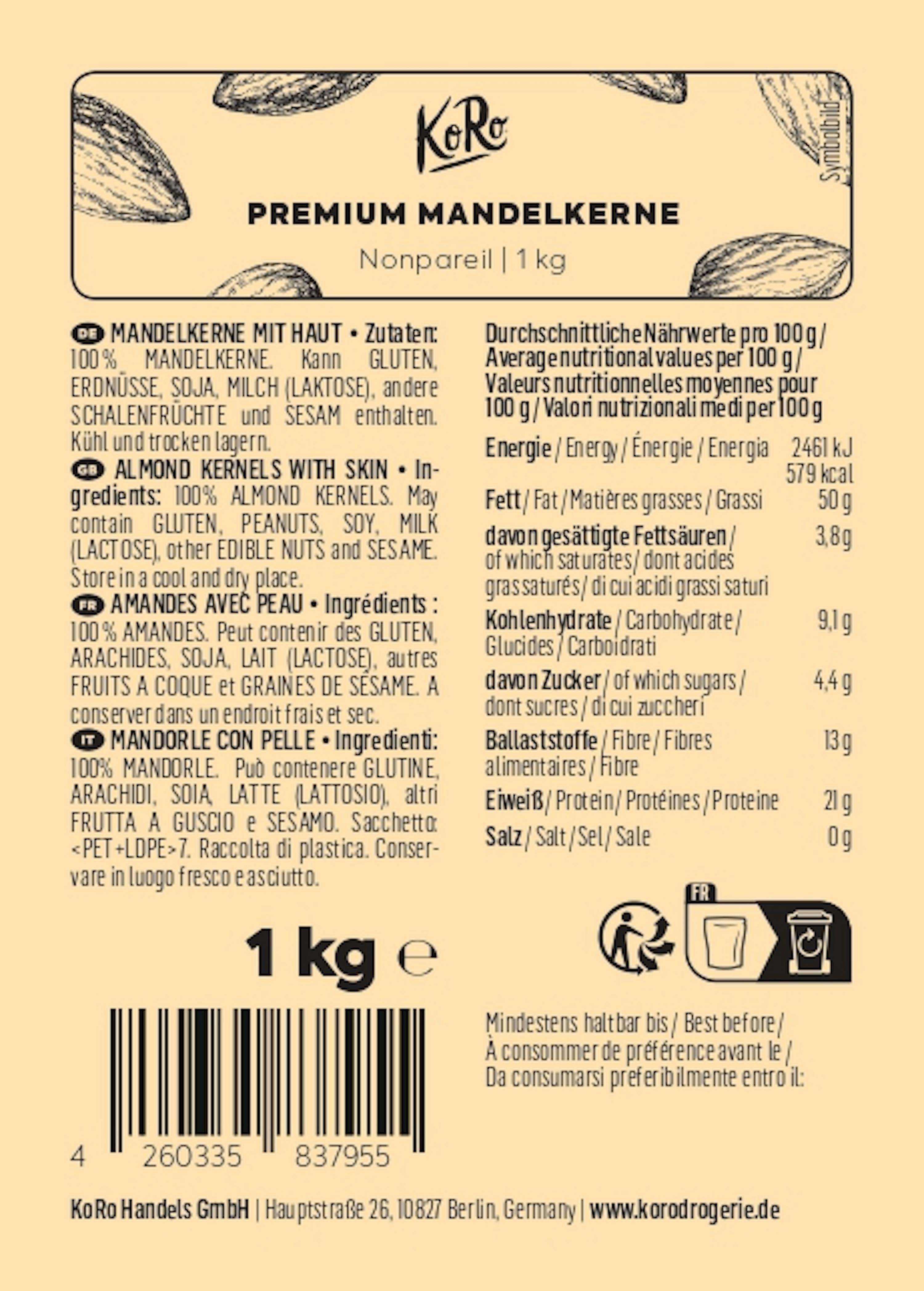 4260335837955 - Premium Mandelkerne 1 kg