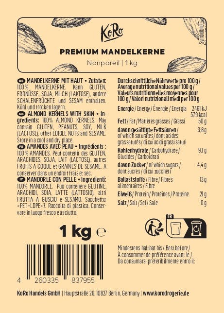 4260335837955 - Premium Mandelkerne 1 kg 4260335837955 - Premium Mandelkerne 1 kg