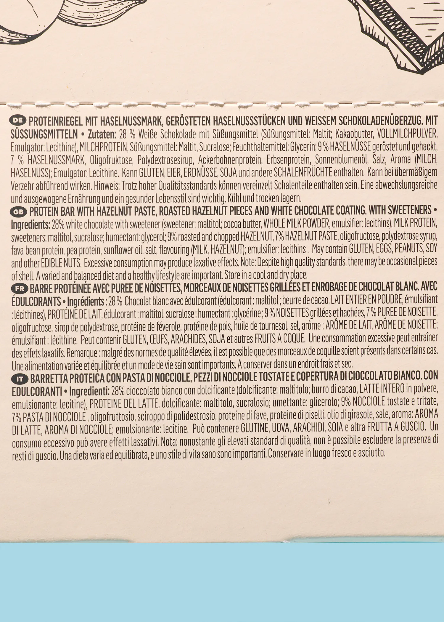 the back of a box of white chocolate with hazelnuts