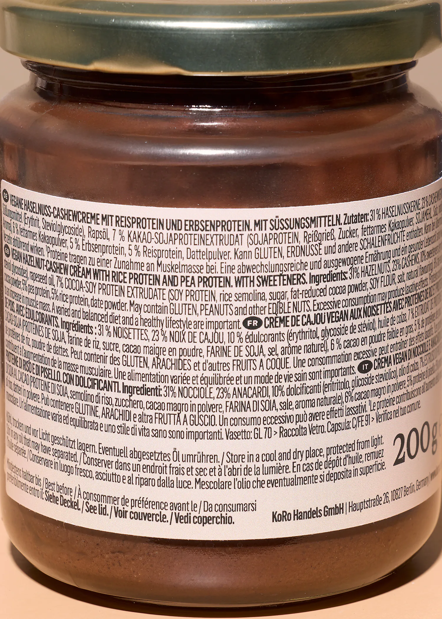 Crème protéinée vegan noisette et cacao 200 g