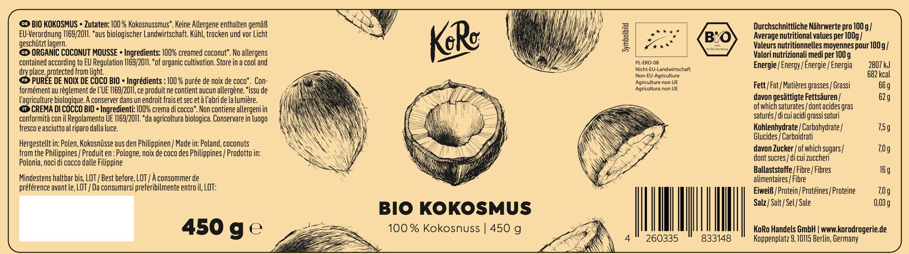4260335833148 - Bio Kokosmus 450 g 4260335833148 - Bio Kokosmus 450 g