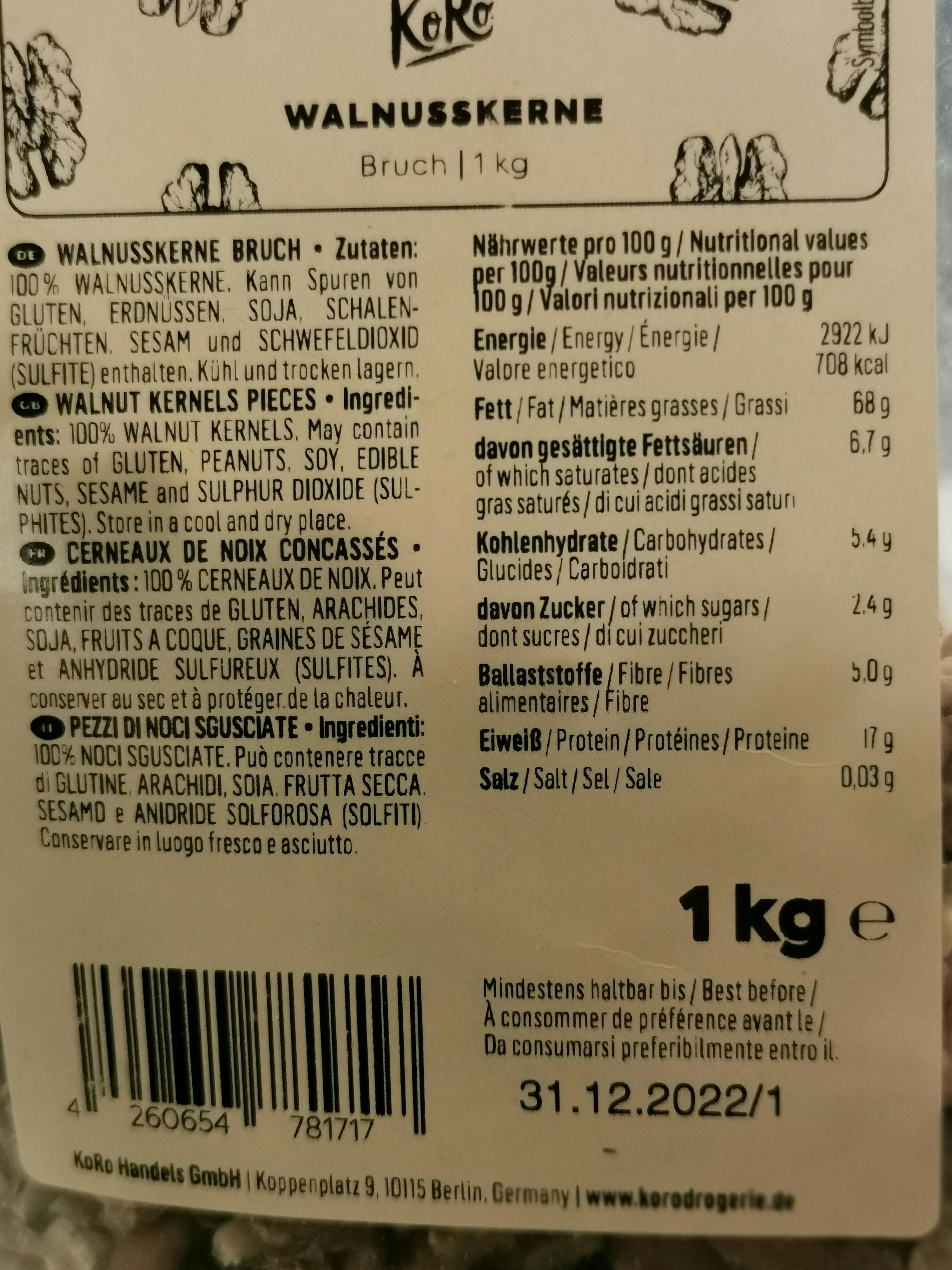 l' arrière d' une boîte de noix de coco de 1 kg