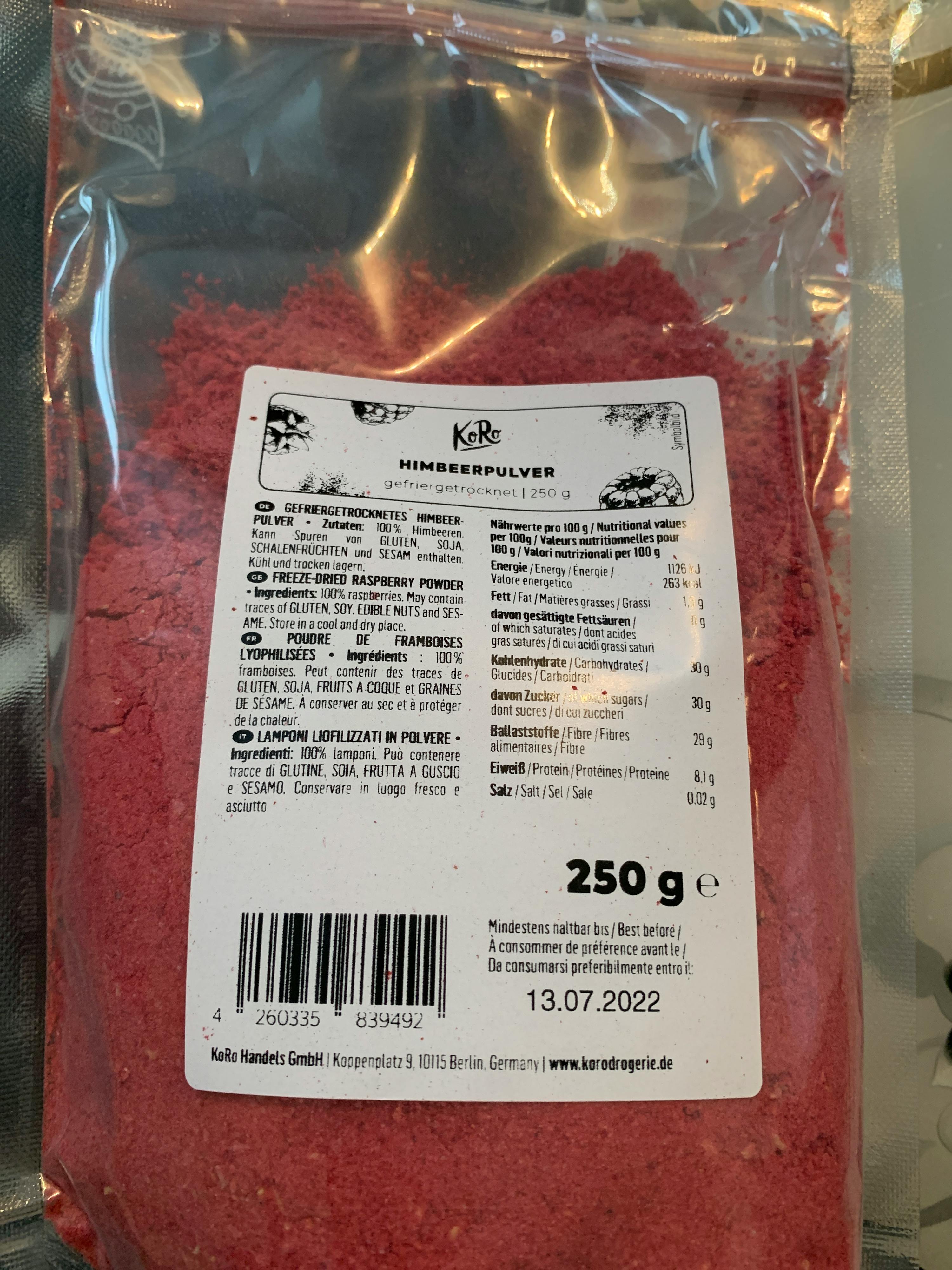 the back of a 250g bag of himepulver