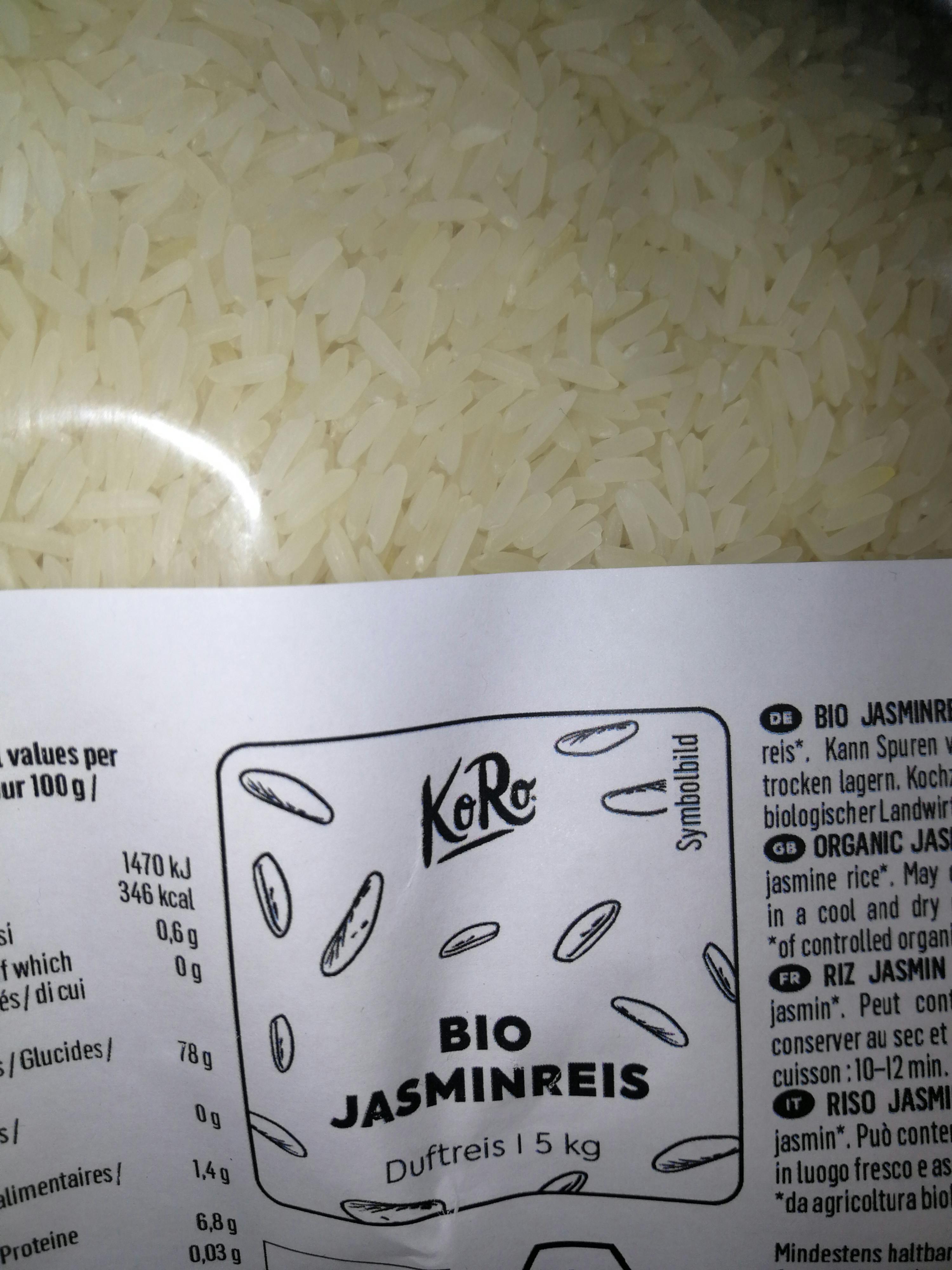 un gros plan d' une étiquette de riz bio jasminreis