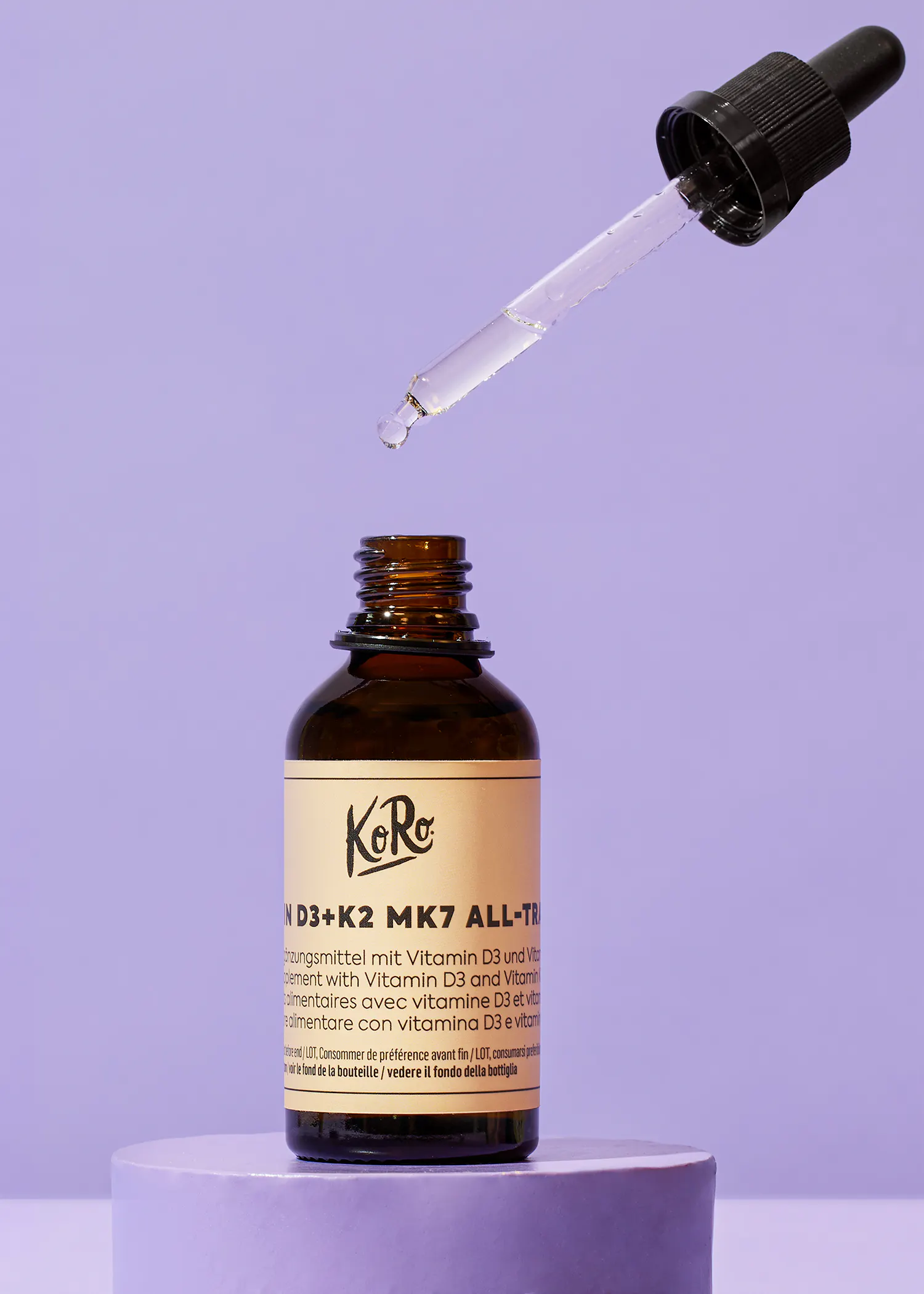 a bottle of koro d3 + k2 mk7 all-tr with a dropper