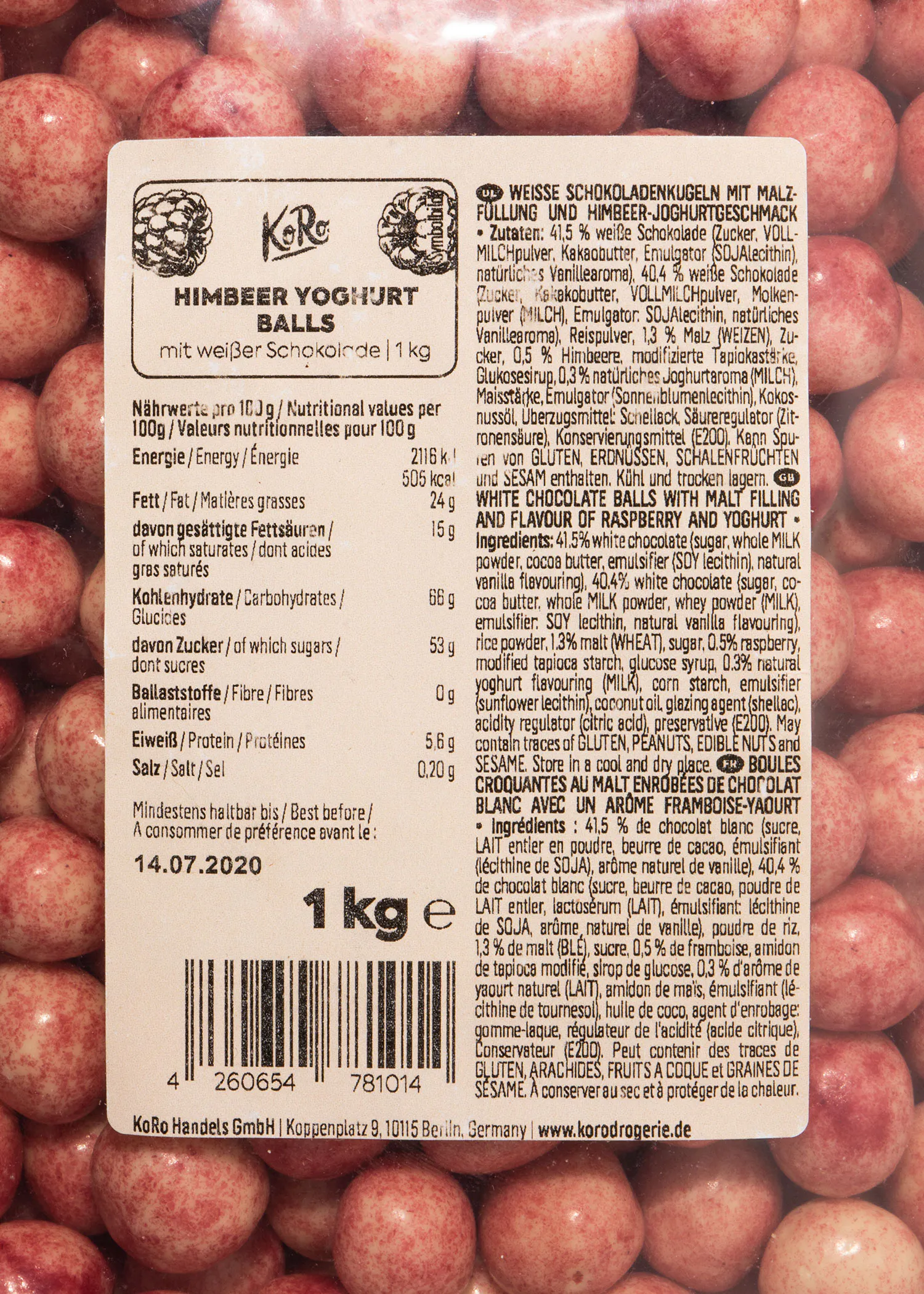 a package of white chocolate balls with malt filling