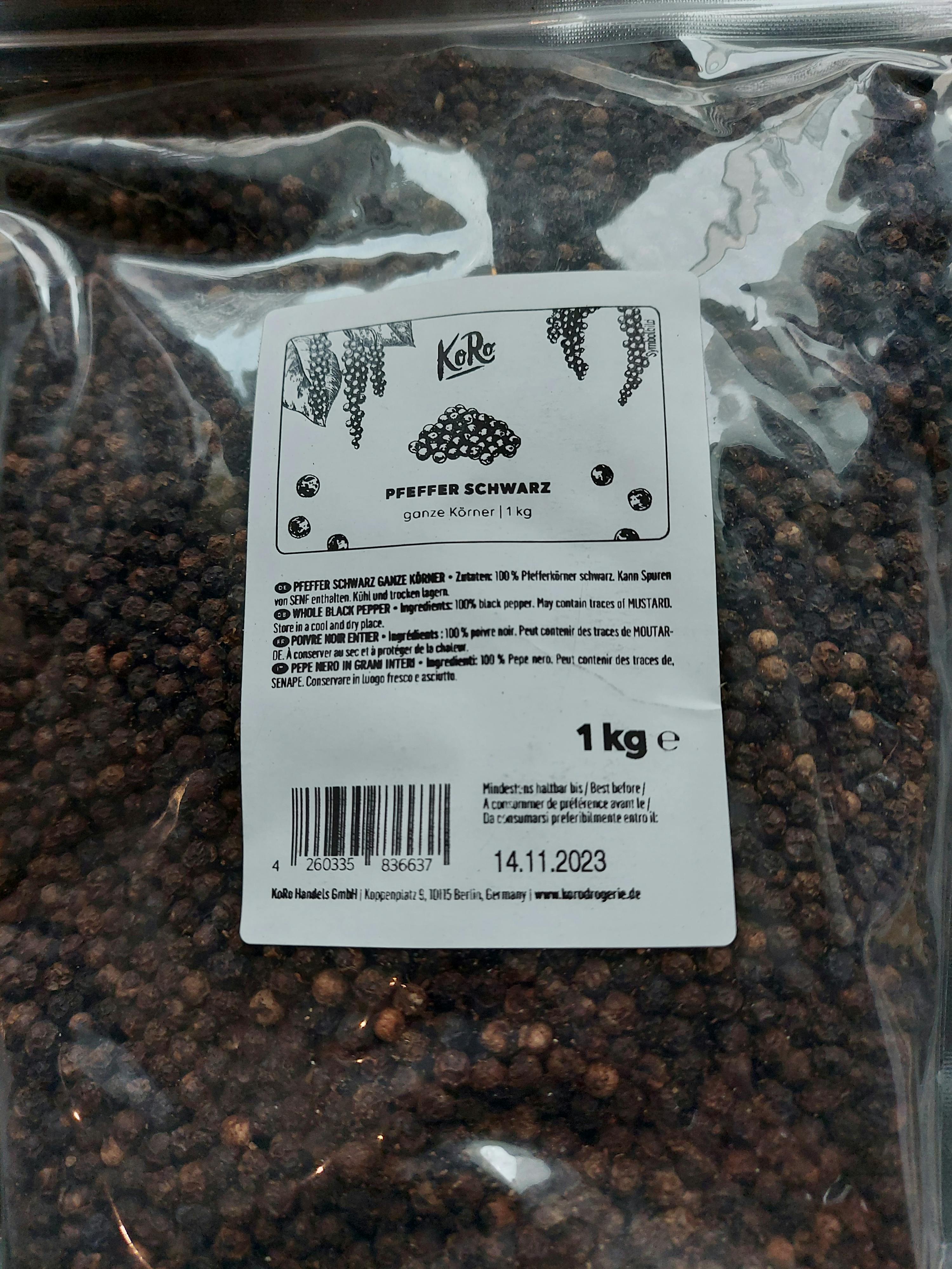 Poivre noir en grains 1kg