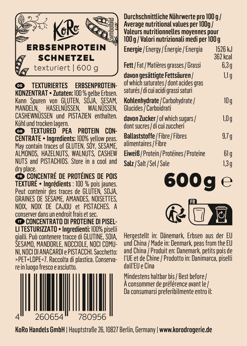 4260654780956 - Erbsenprotein Schnetzel 600 g 4260654780956 - Erbsenprotein Schnetzel 600 g