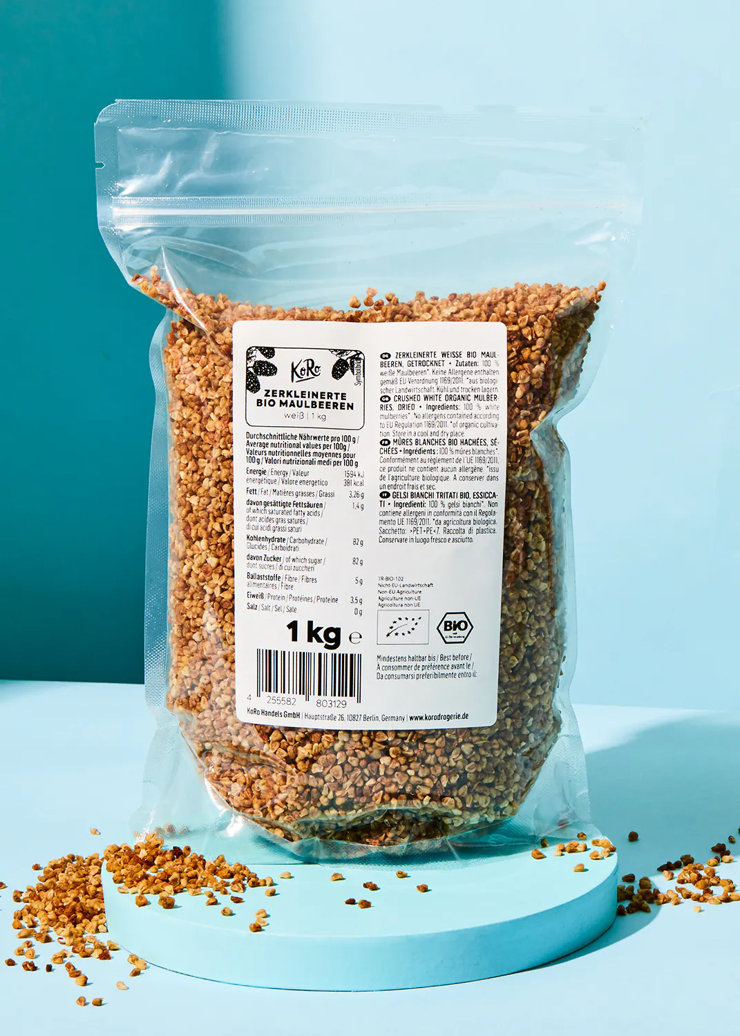 a bag of grains with a label that says bio on it