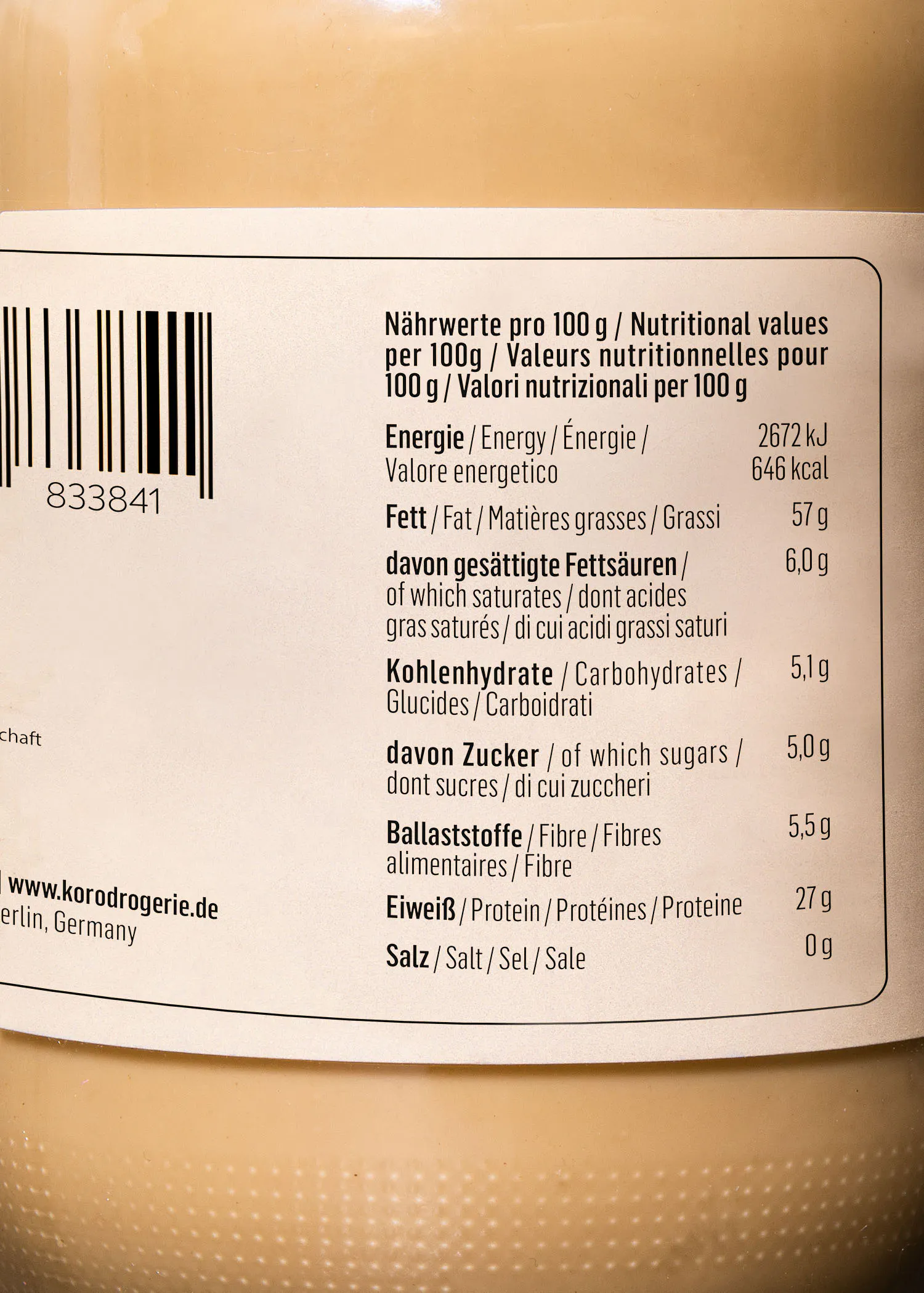 eine Nahaufnahme eines Etiketts mit den Nährwertangaben