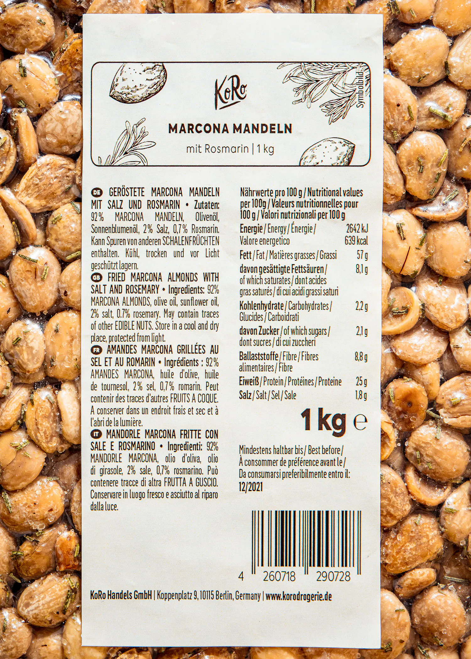 l' arrière d' une boîte de marcona mandeln avec romarin