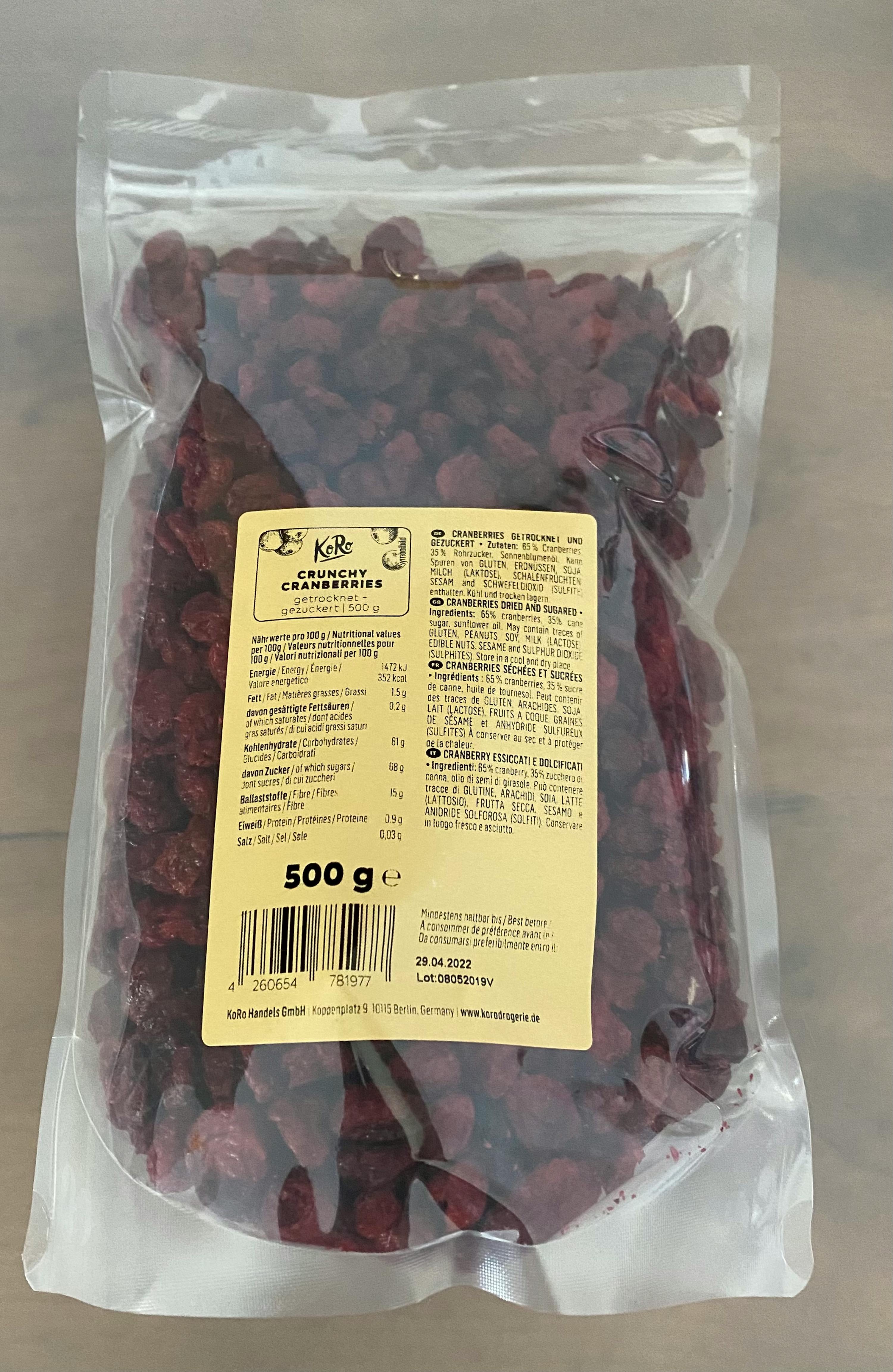 a bag of cranberries has a label that says 500 g