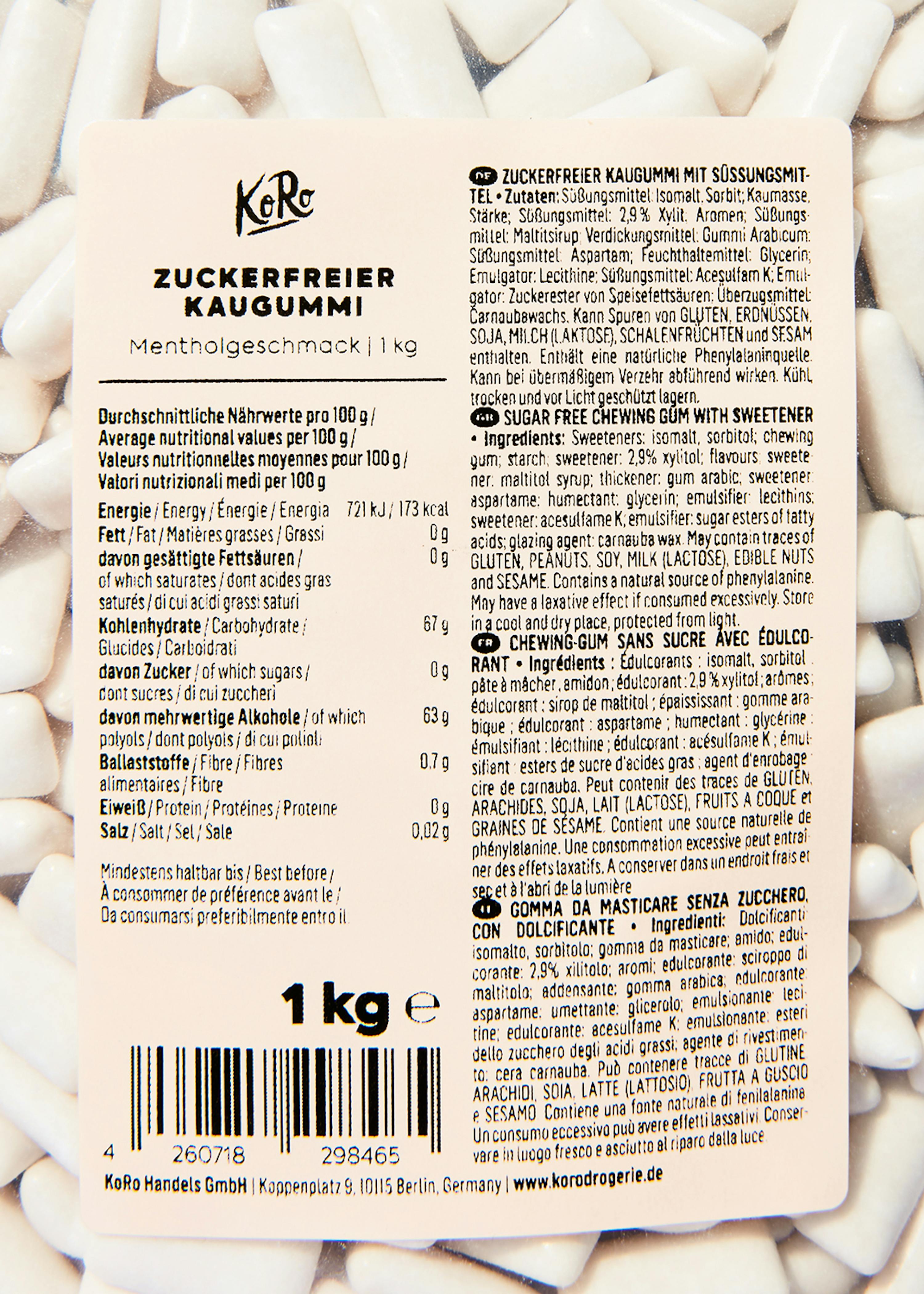 4260718298465 - Zuckerfreier Kaugummi mit Menthol 1 kg 4260718298465 - Zuckerfreier Kaugummi mit Menthol 1 kg