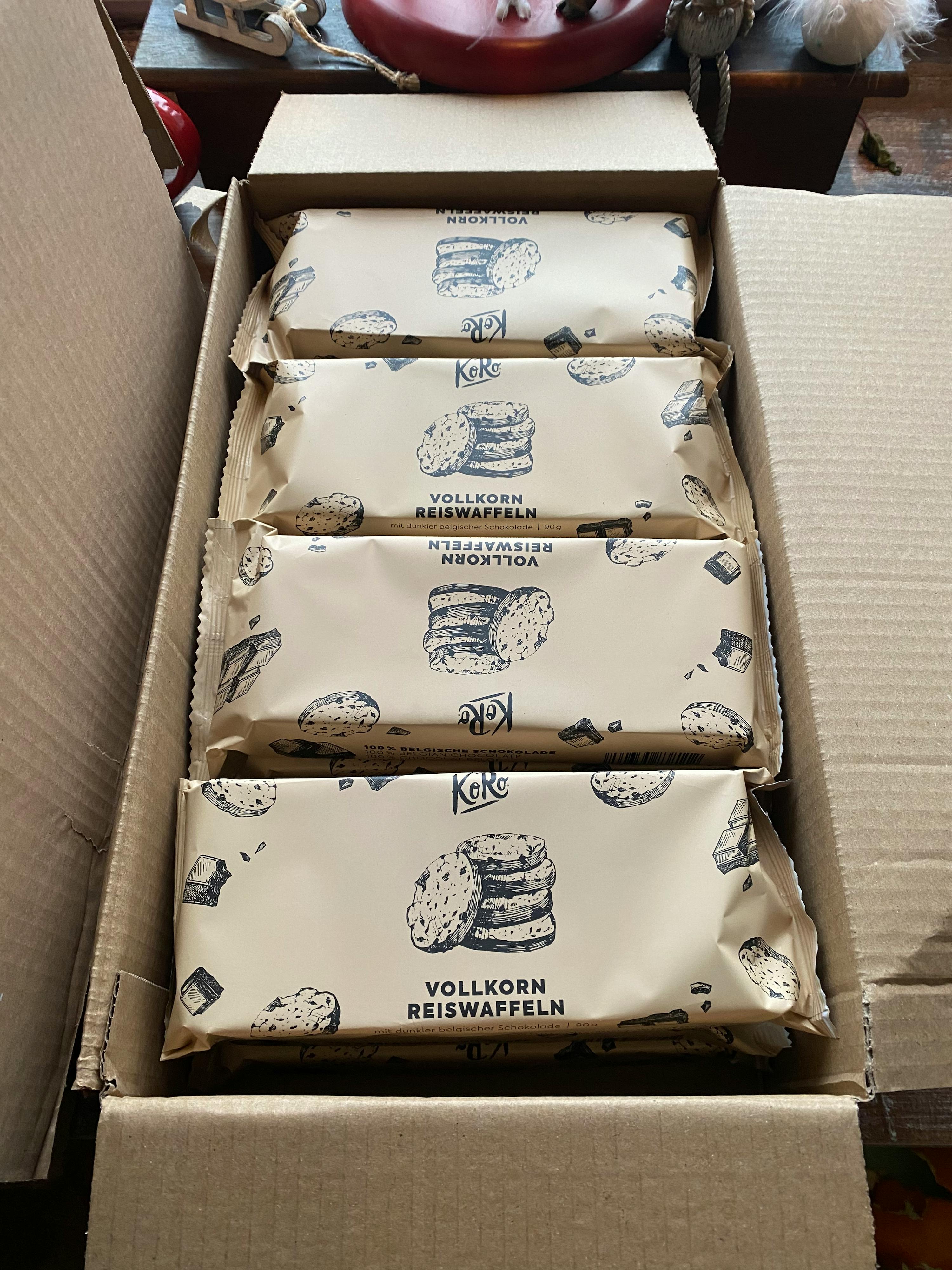 a box of vollkorn reiswaffeln cookies sits on a table