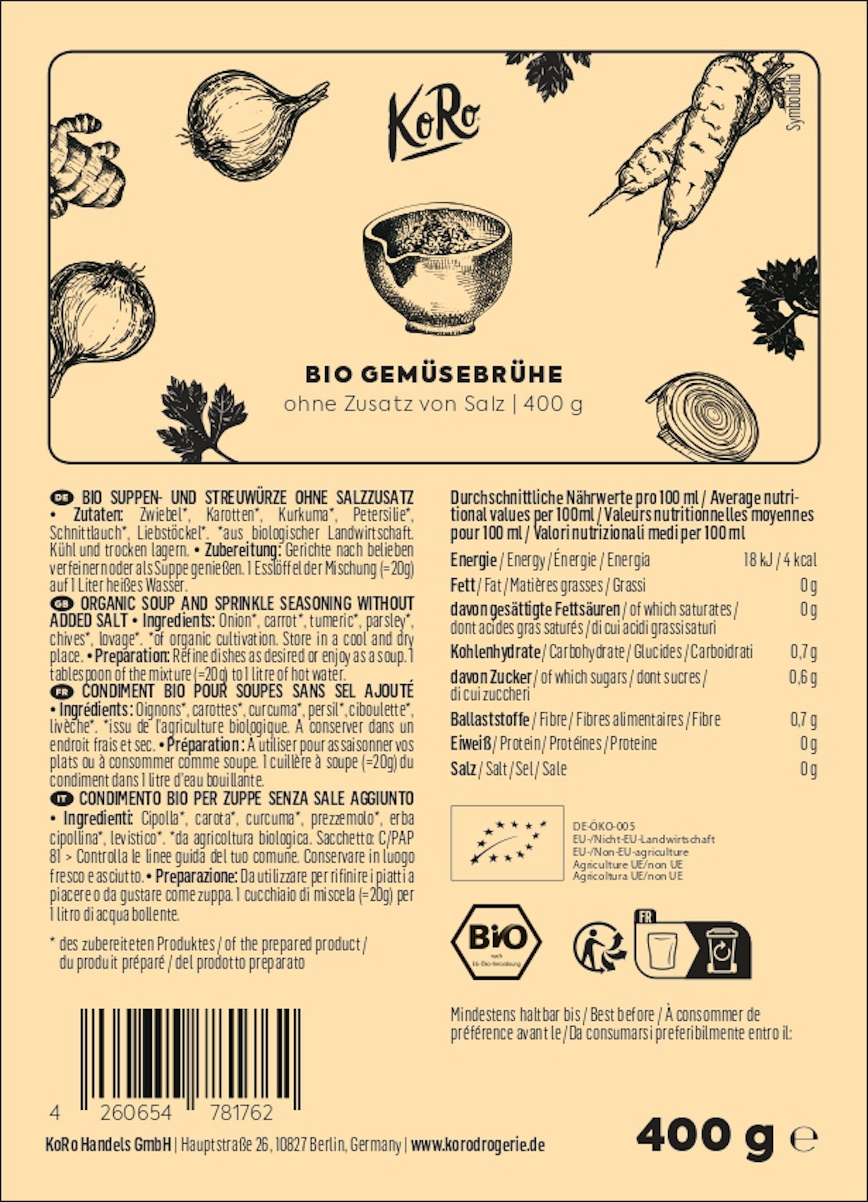 4260654781762 - Bio Gemüsebrühe ohne Salz 400 g