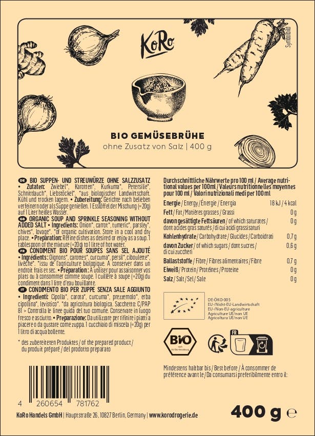 4260654781762 - Bio Gemüsebrühe ohne Salz 400 g 4260654781762 - Bio Gemüsebrühe ohne Salz 400 g