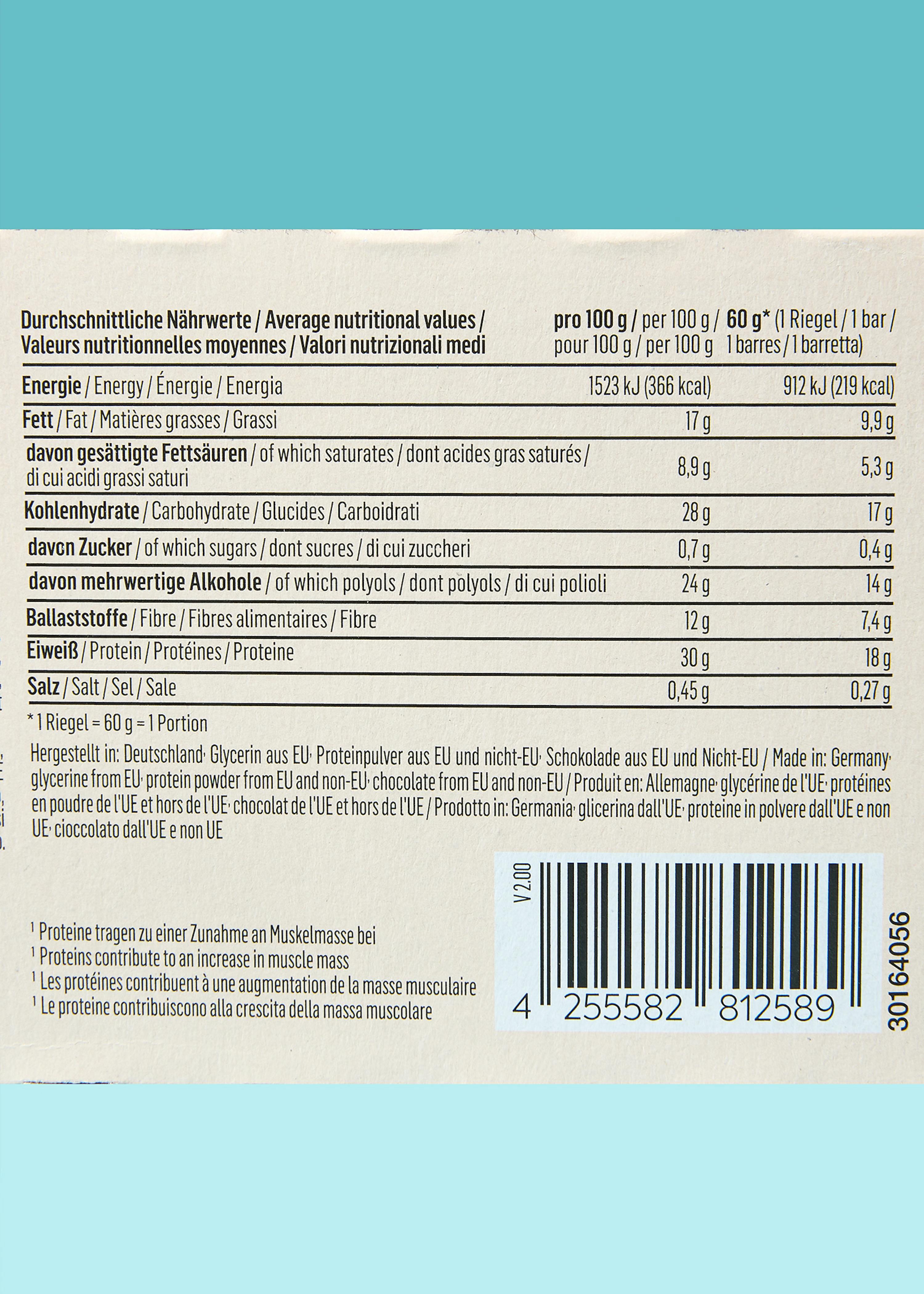 etichetta di una barretta di cioccolato che mostra i valori nutrizionali medi