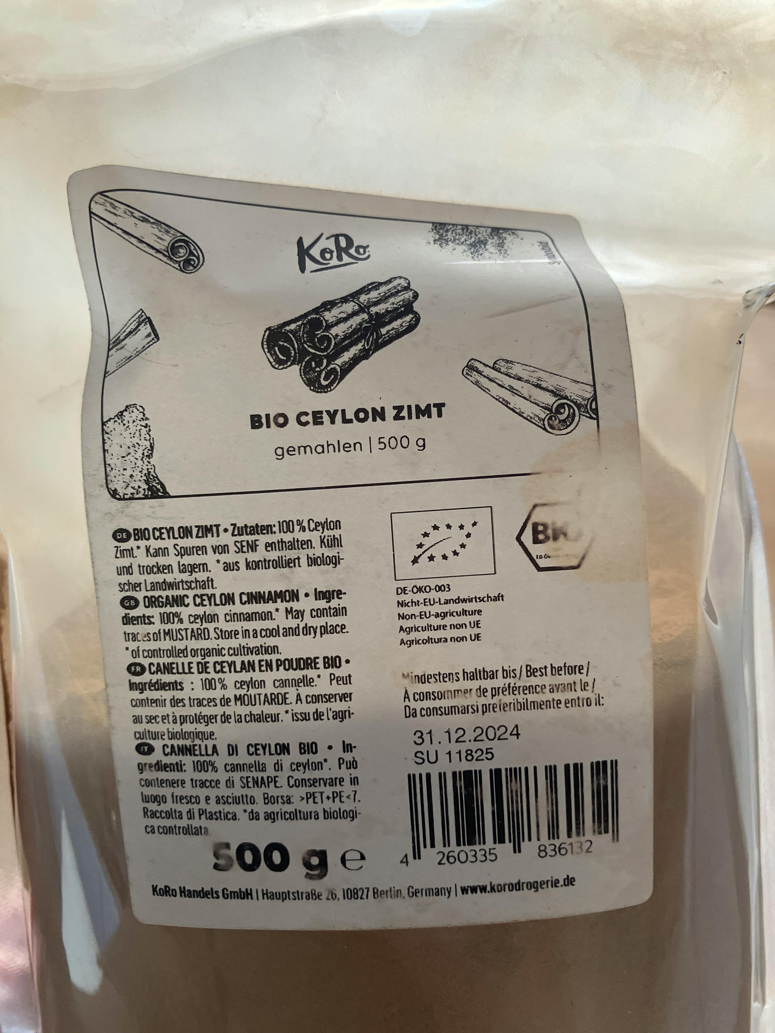 l' arrière d' un sac de cannelle bio