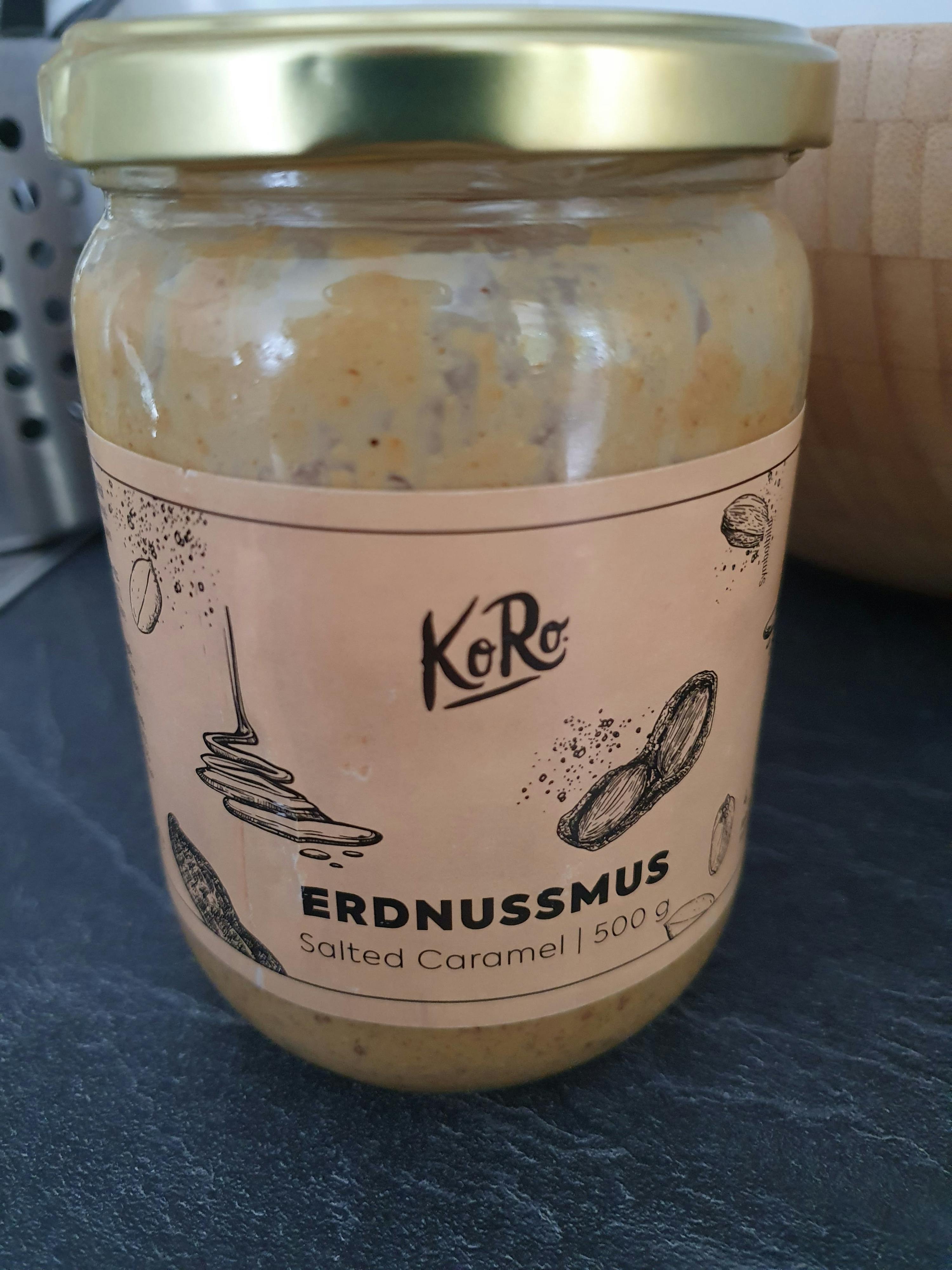 a jar of koro erdnussmus salted caramel 500g