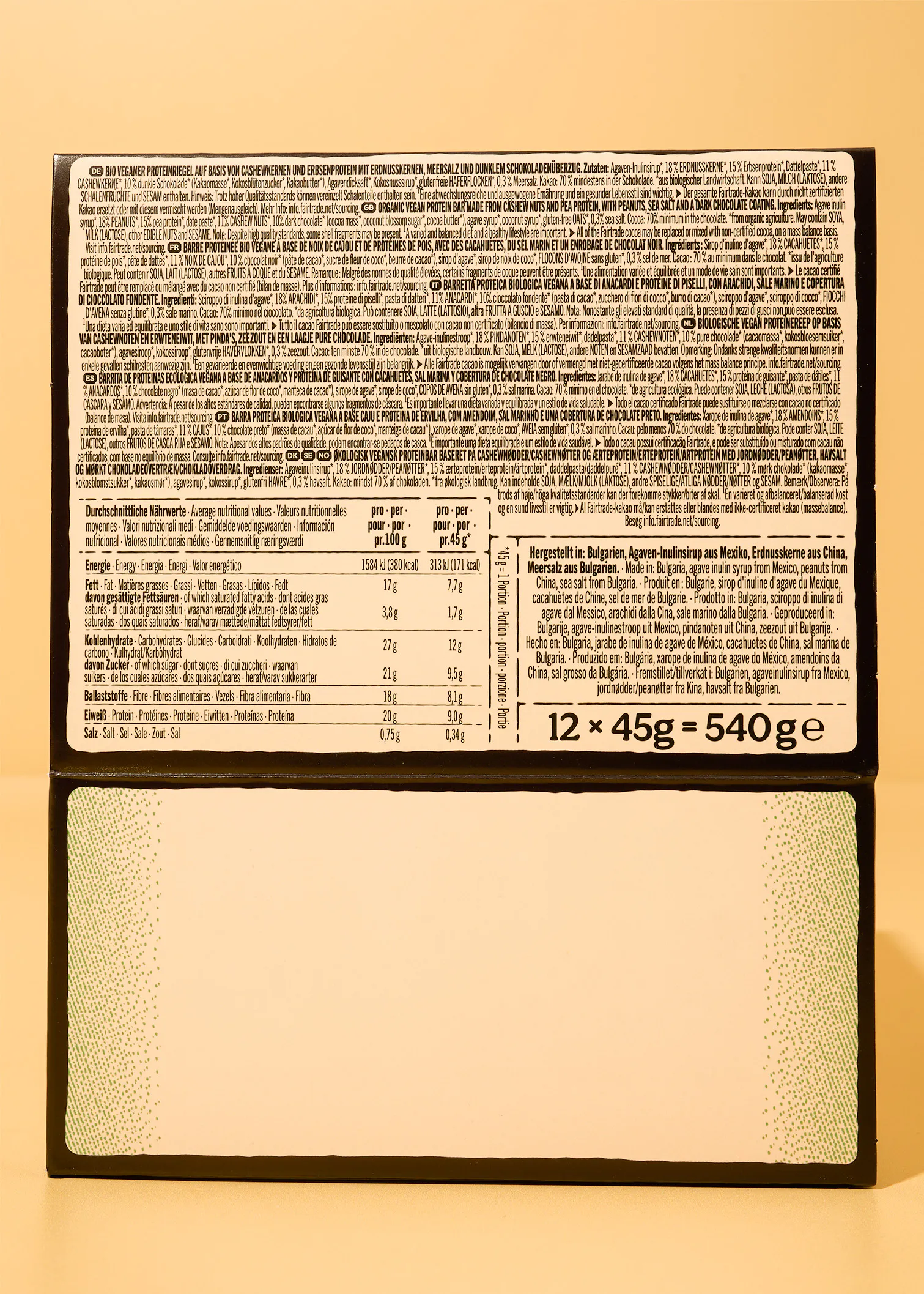 Barre protéinée vegan à la cacahuète salée bio | 12 x 45 g
