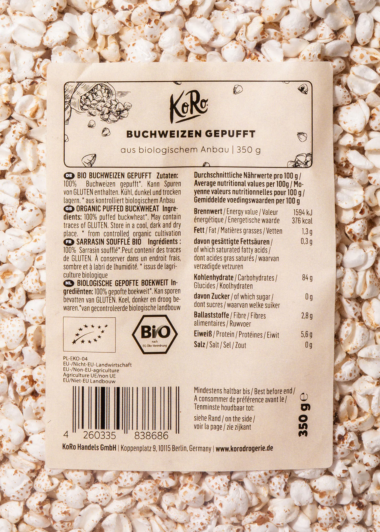 l' arrière de l' emballage d' une nourriture avec une étiquette bio