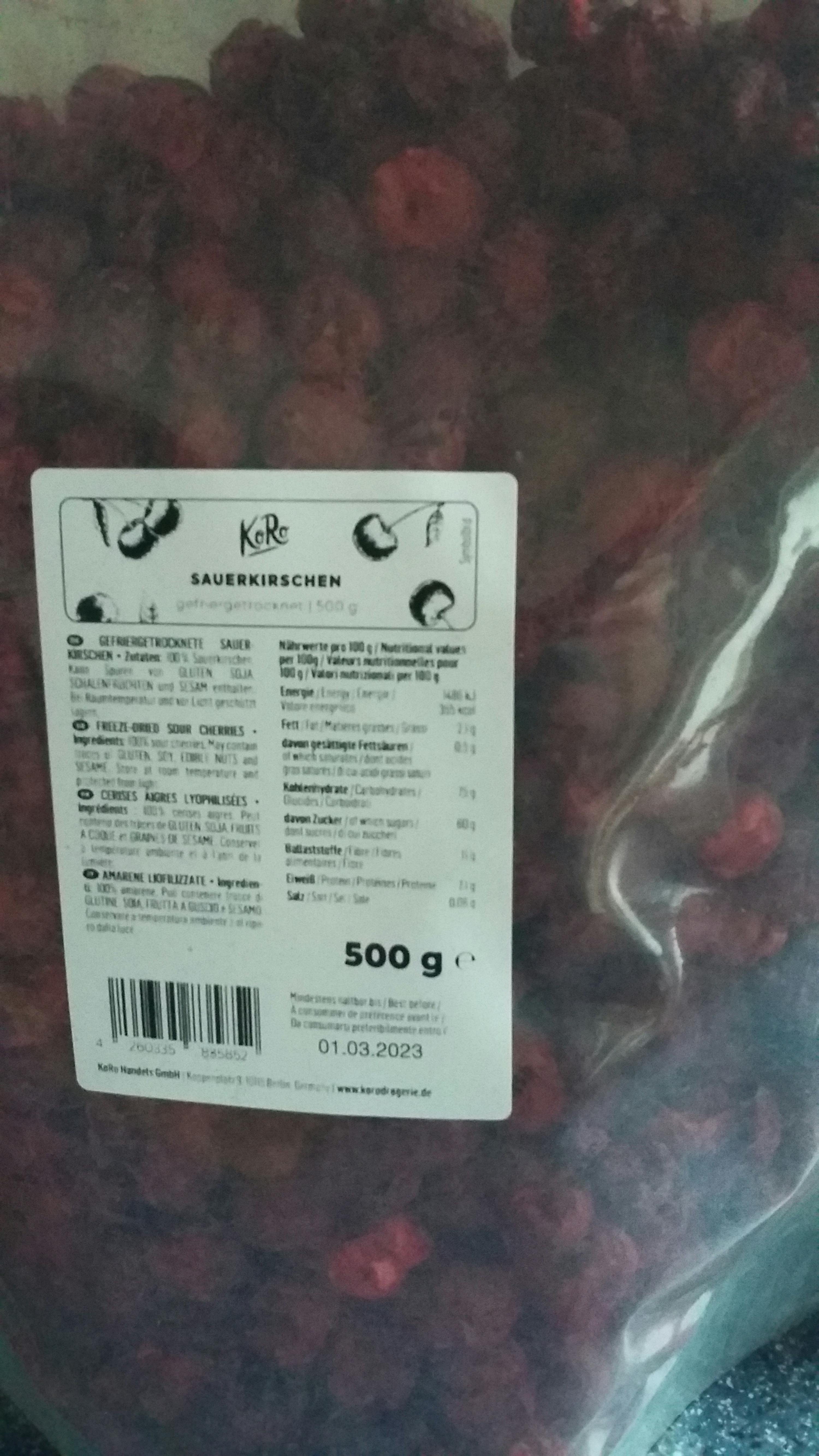 a bag of sauerkirschen has a label that says 500 g