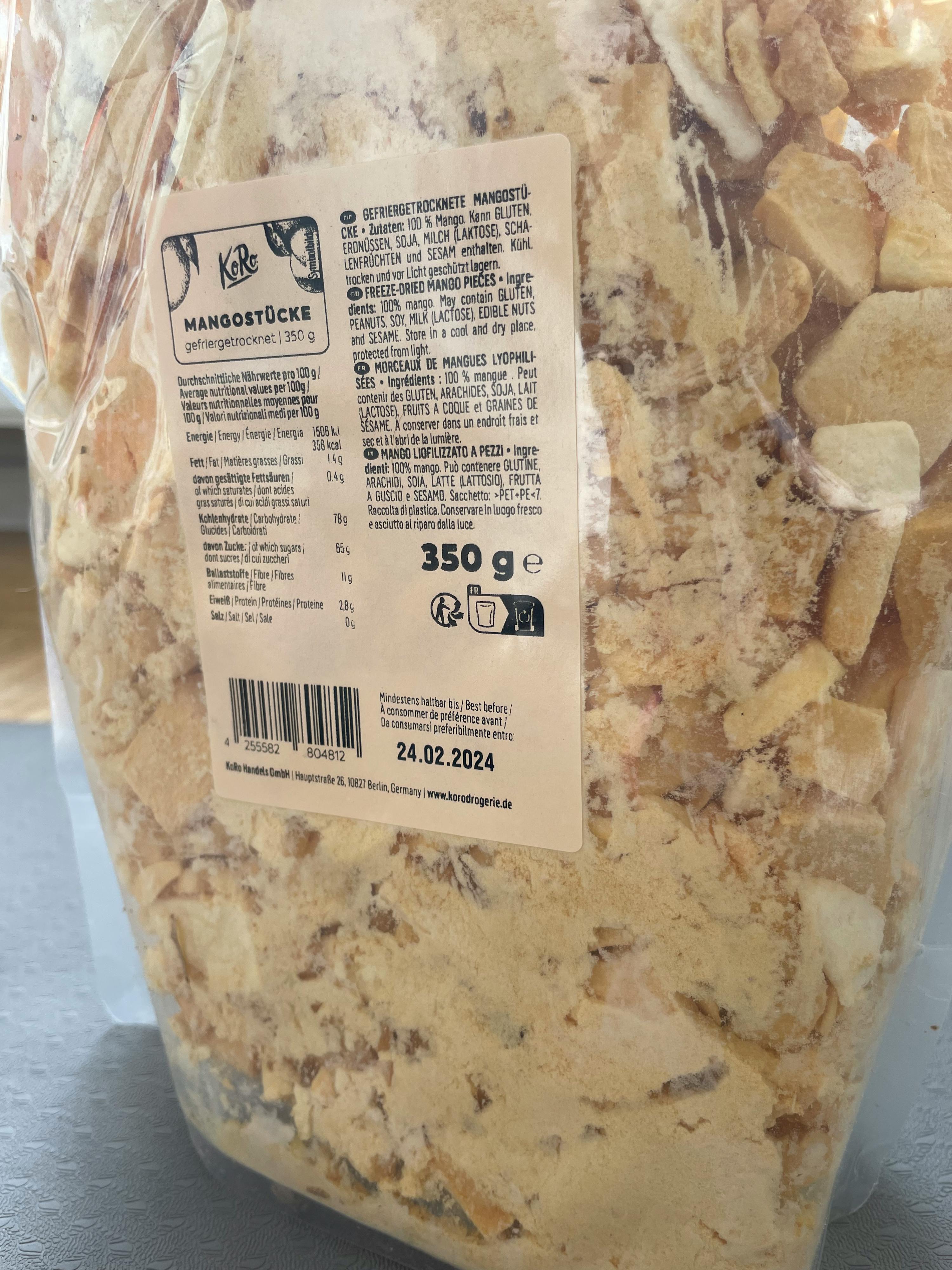 eine Nahaufnahme der Rückseite eines Kartons mit 350 g