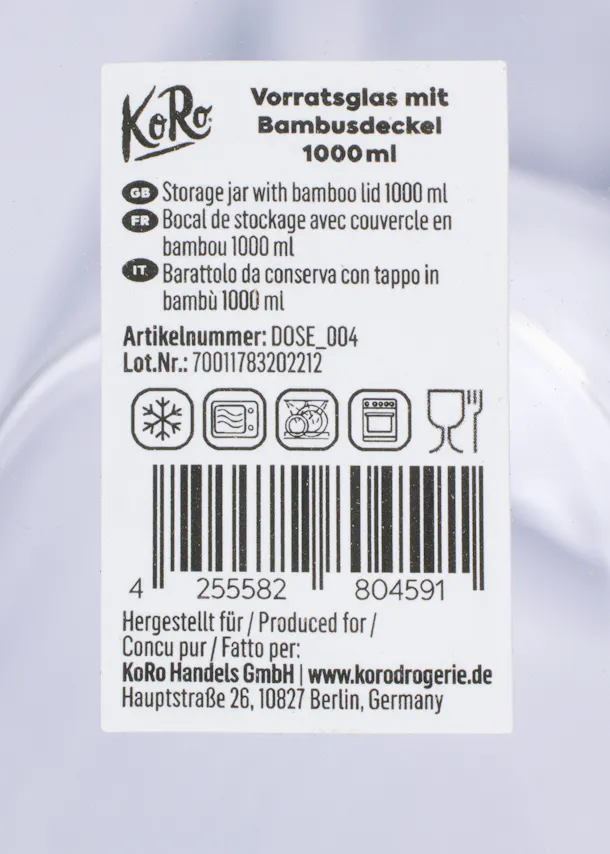 ein vorratsglas mit bambusdeckel 1000 ml steht auf einem weißen etikett