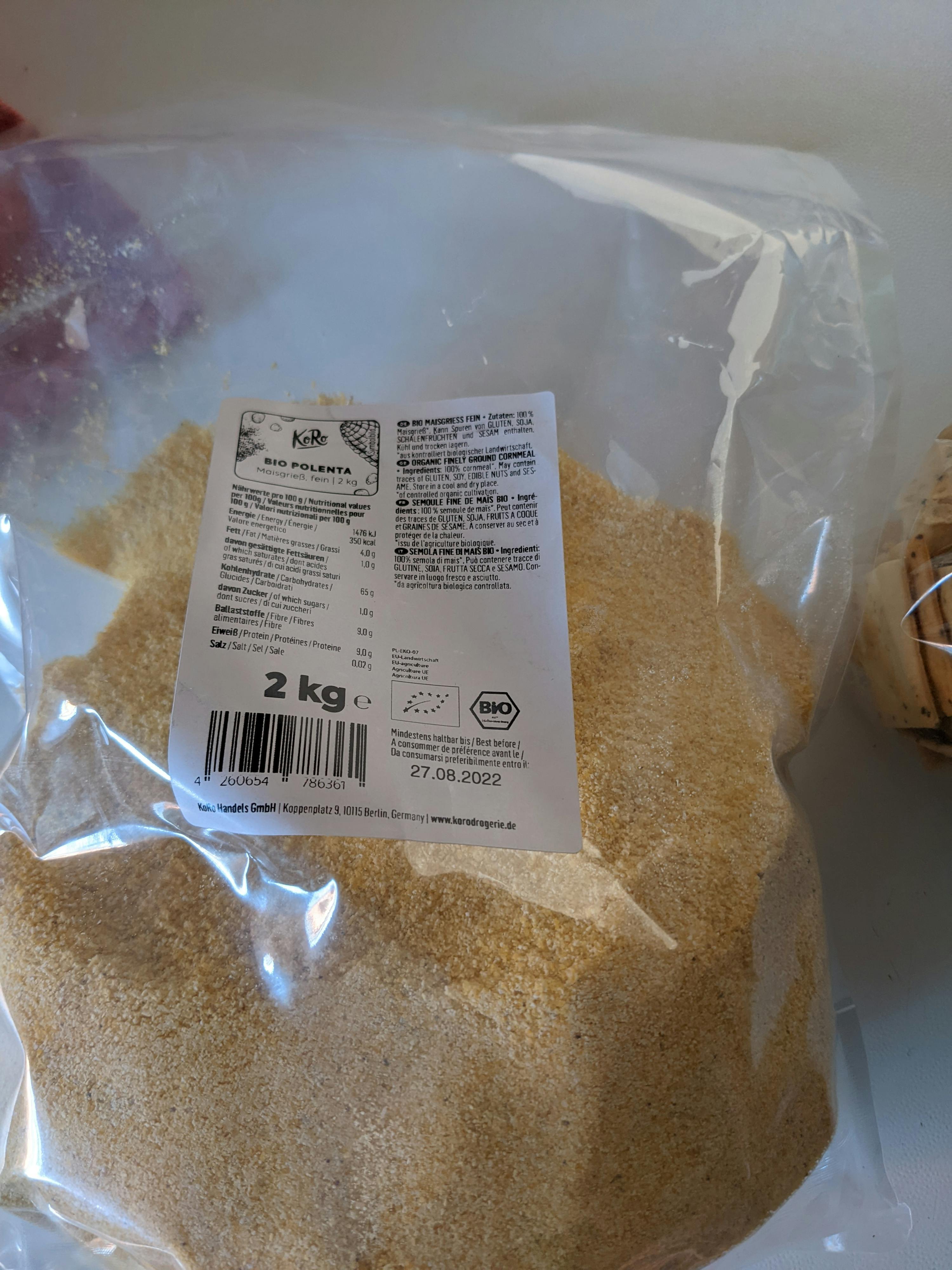 a bag of bio polenta has a barcode on it