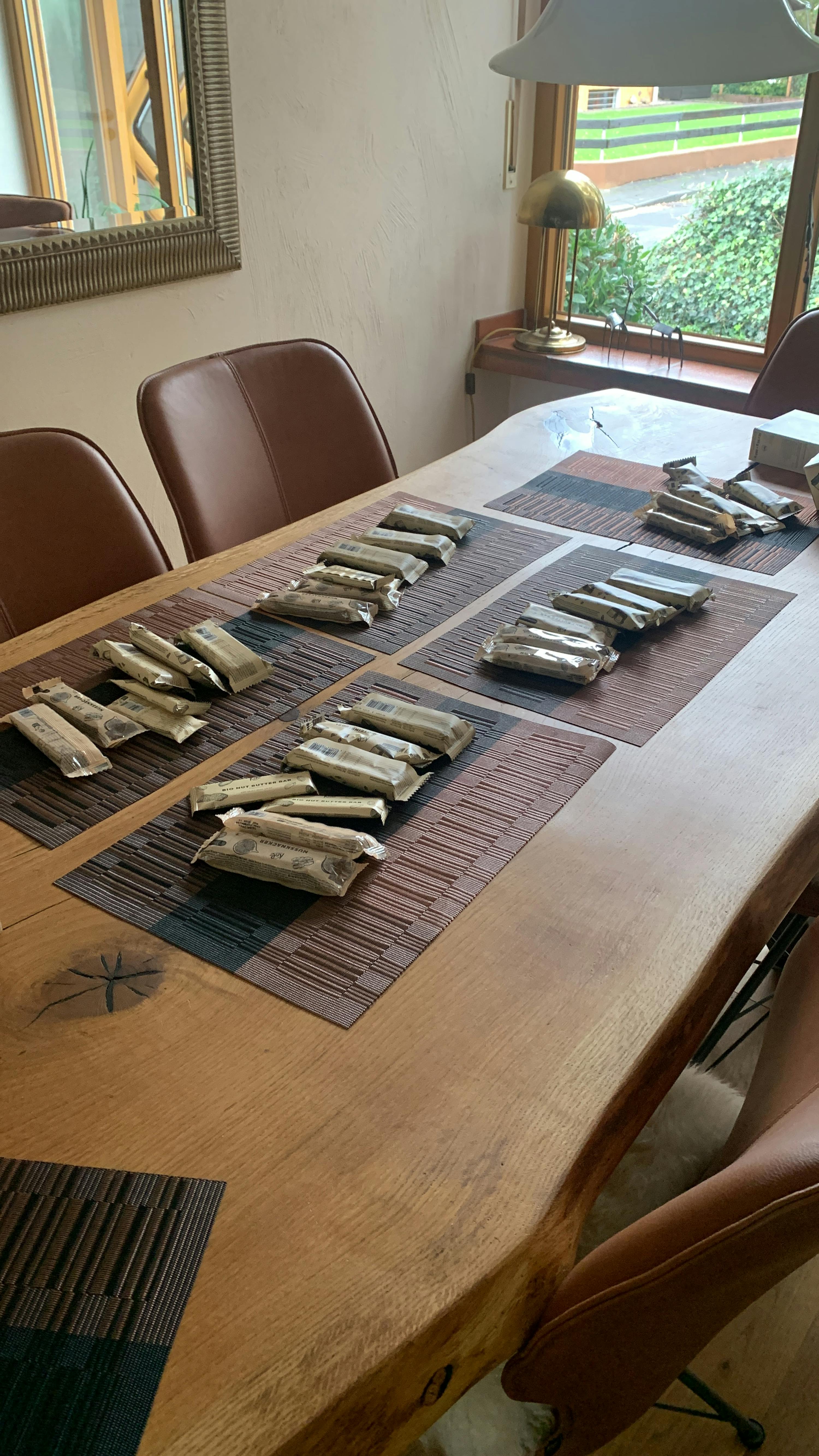 a dining room table with a placemat that says ' i love you ' on it