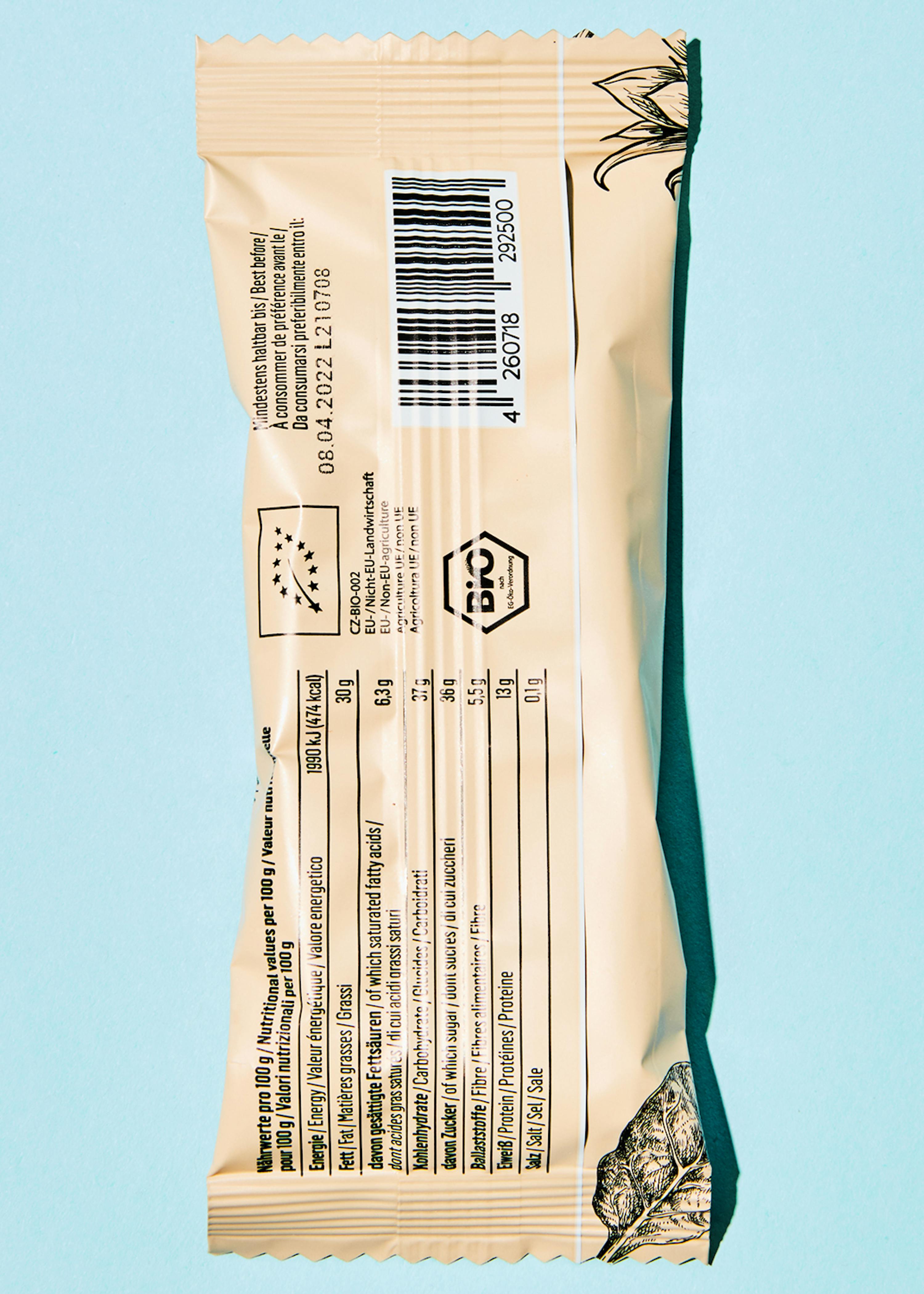 the back of a package of a bar that says bio on it