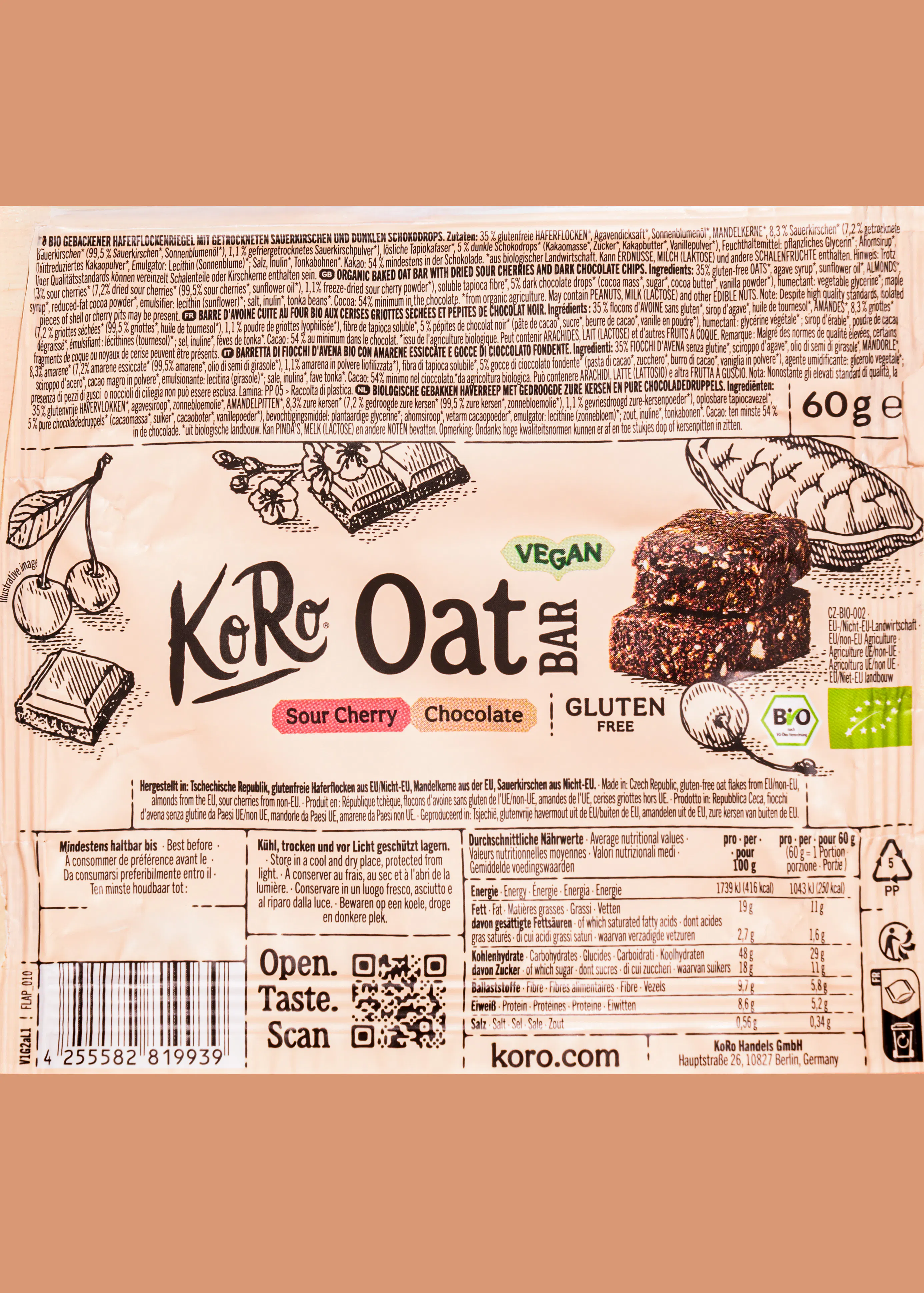 Bio flapjack sour cherry chocolate | 60 g