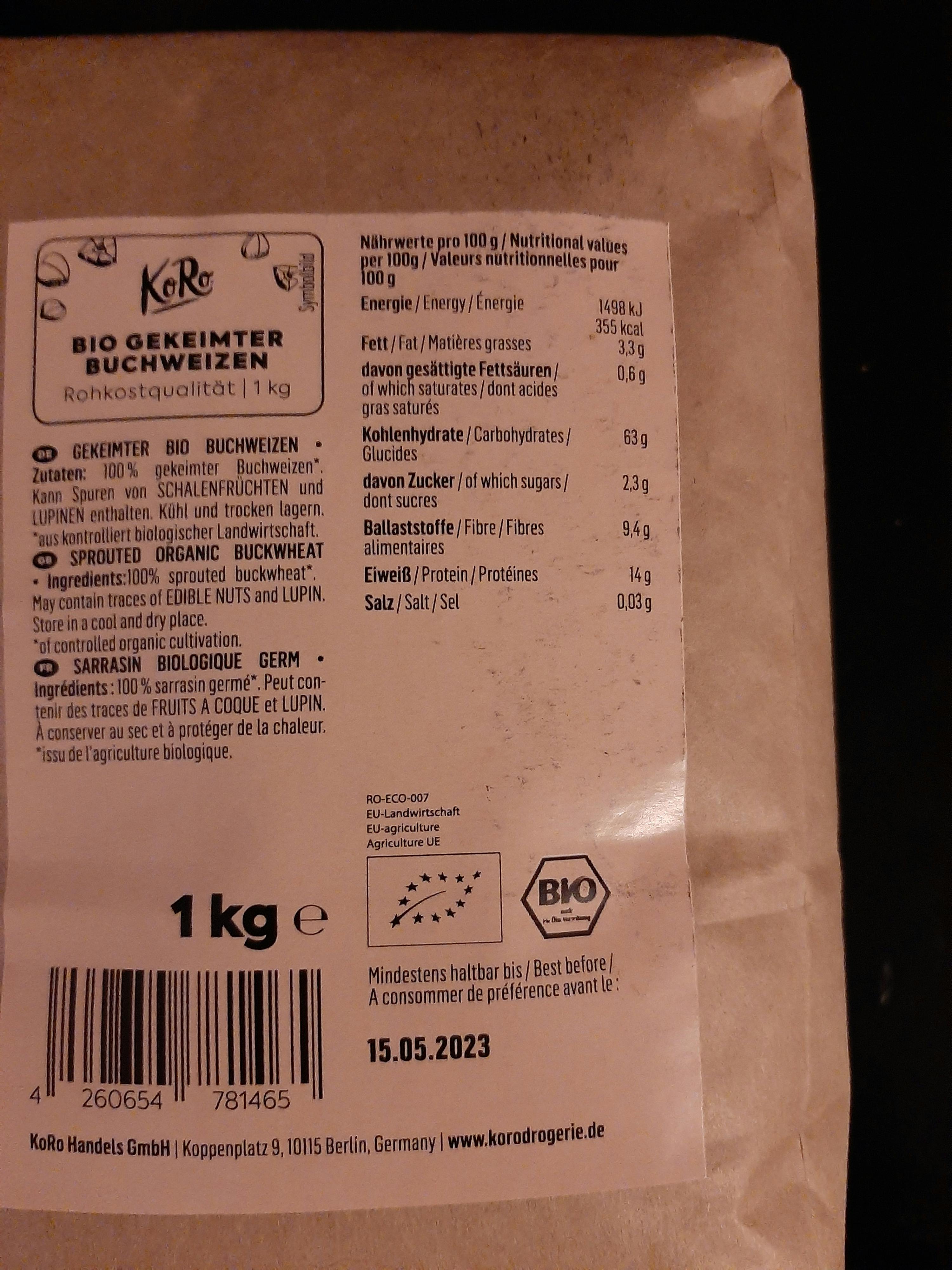 the back of a 1 kg bag of bio buchweizen
