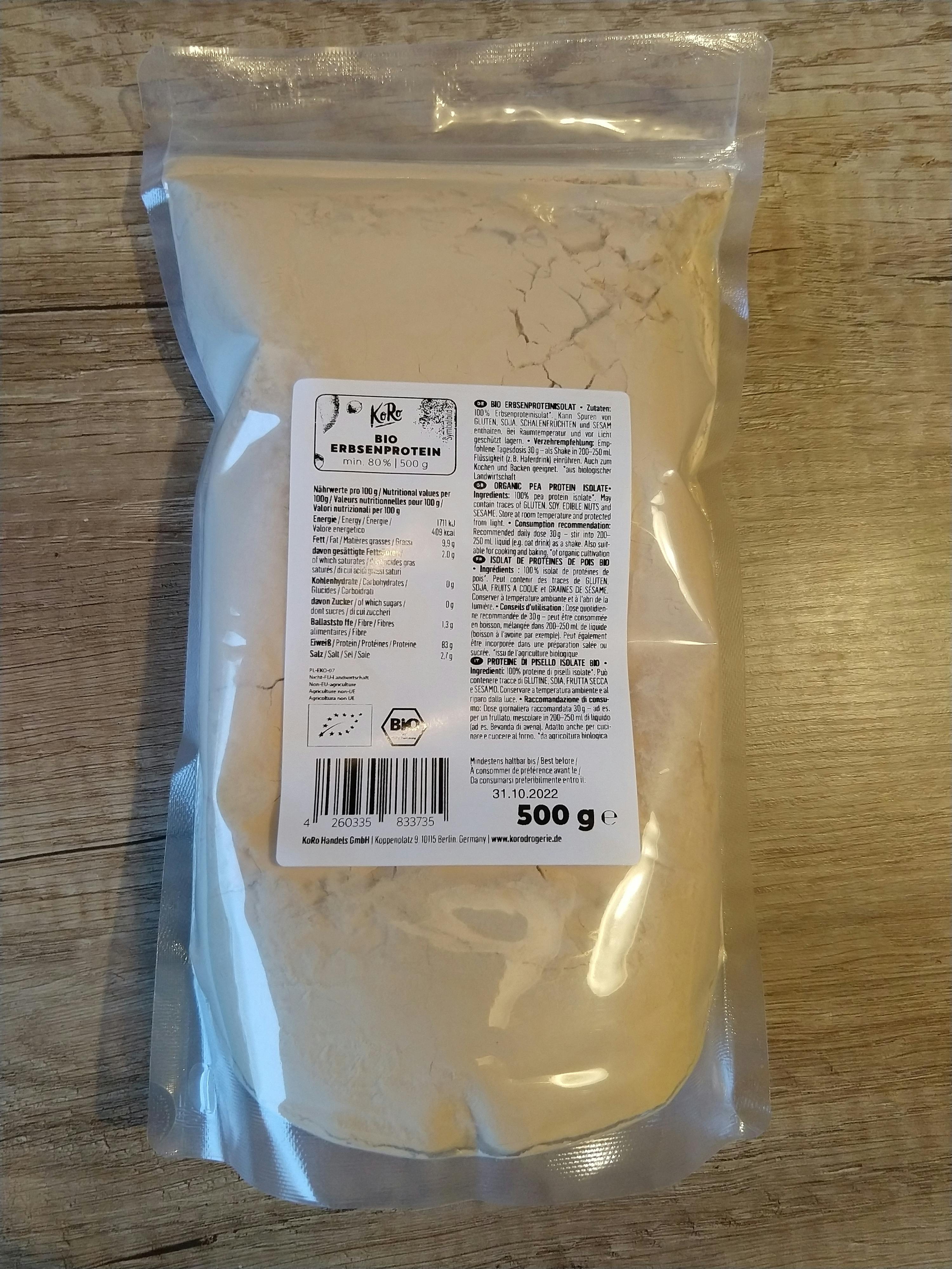 eine Plastiktüte mit einem Etikett auf der Rückseite und einem Gewicht von 500 gramm