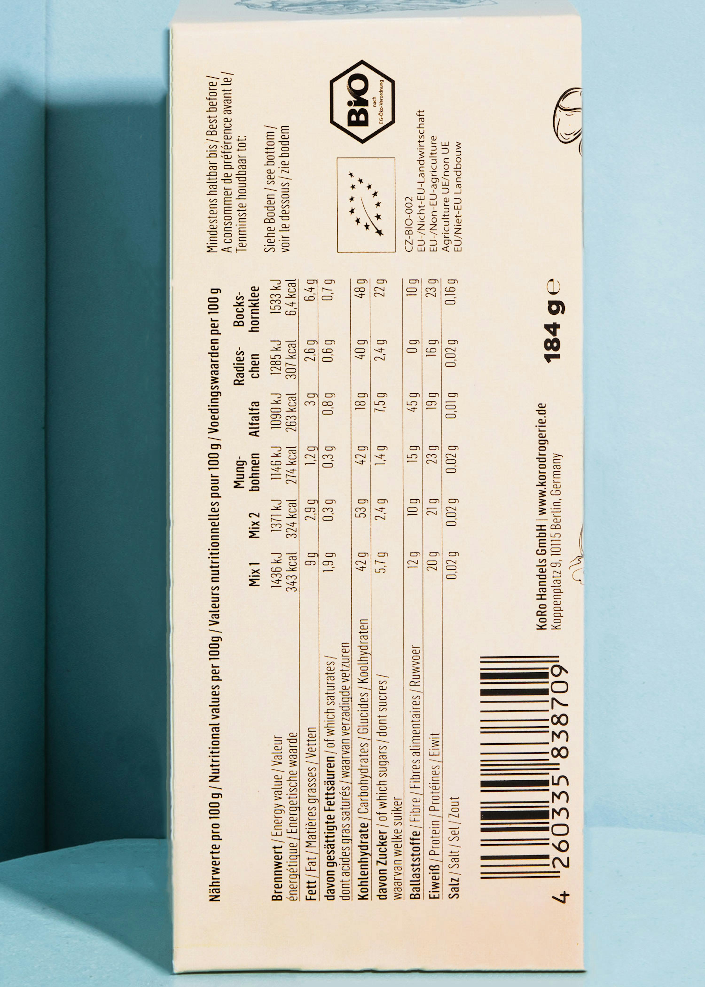 the back of a box with a label that says bio on it