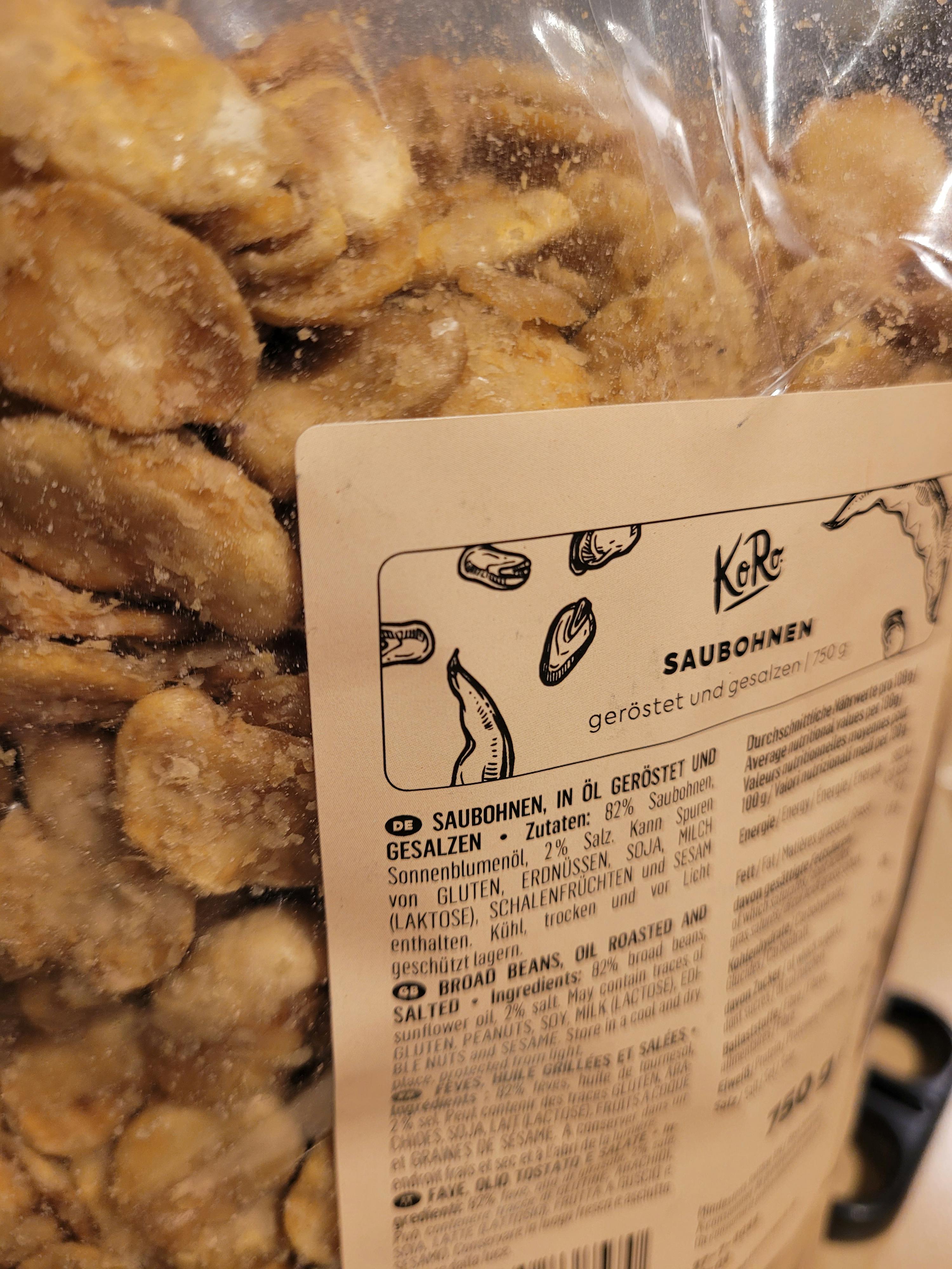 a close up of the back of a bag of saubohnen
