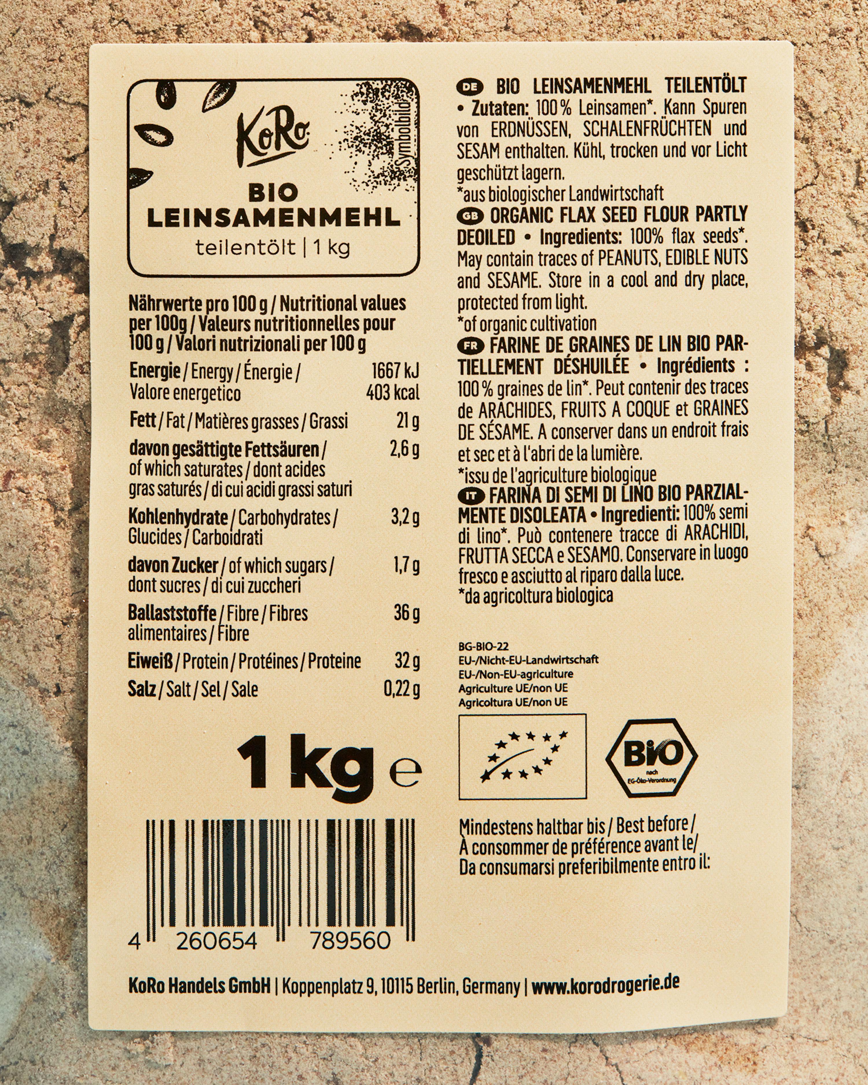 Farine de lin déshuilée - 1000 g - La Biolangerie 